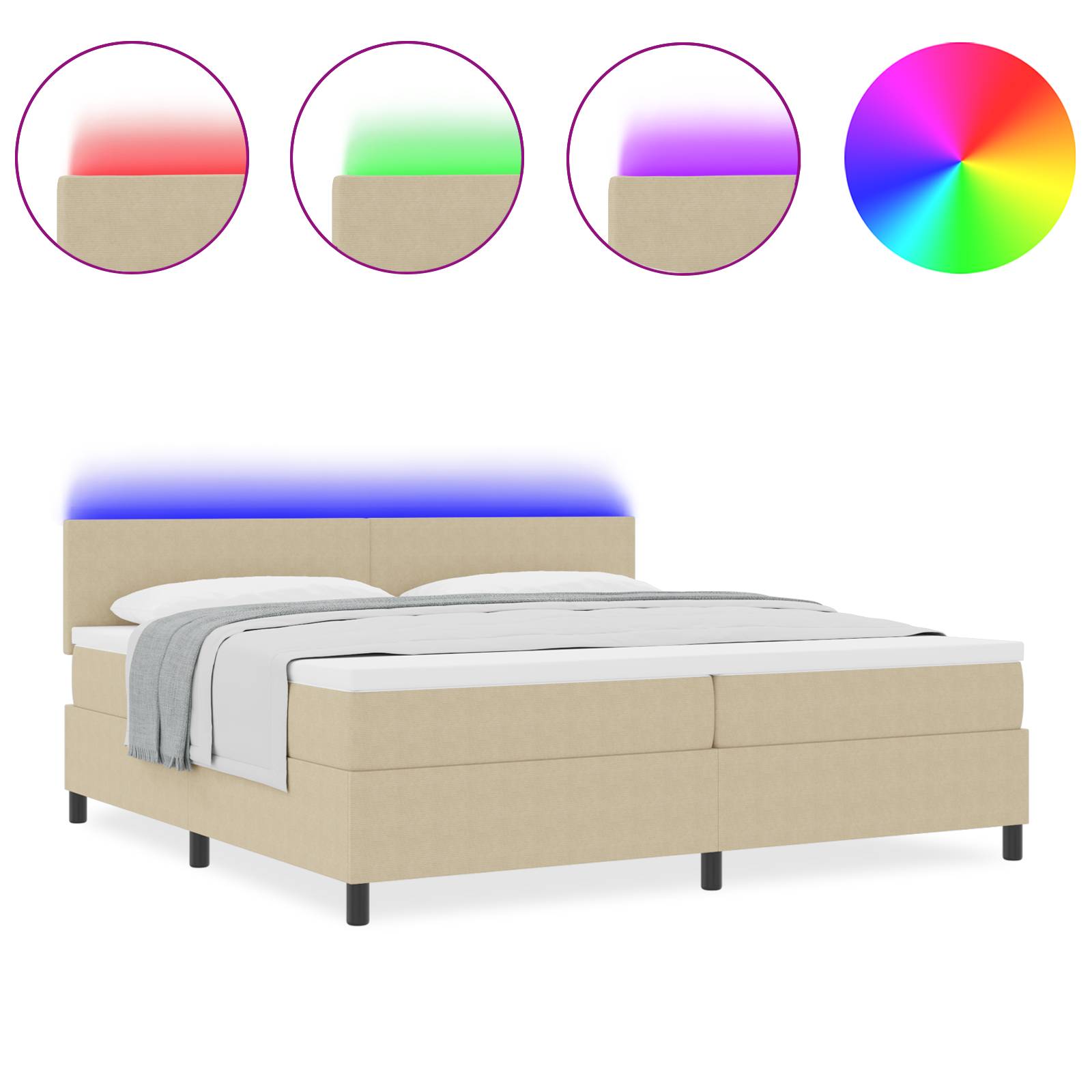 vidaXL Boxspringbett mit Matratze & LED Licht Grün Grau 200x200 cm Cordstoff