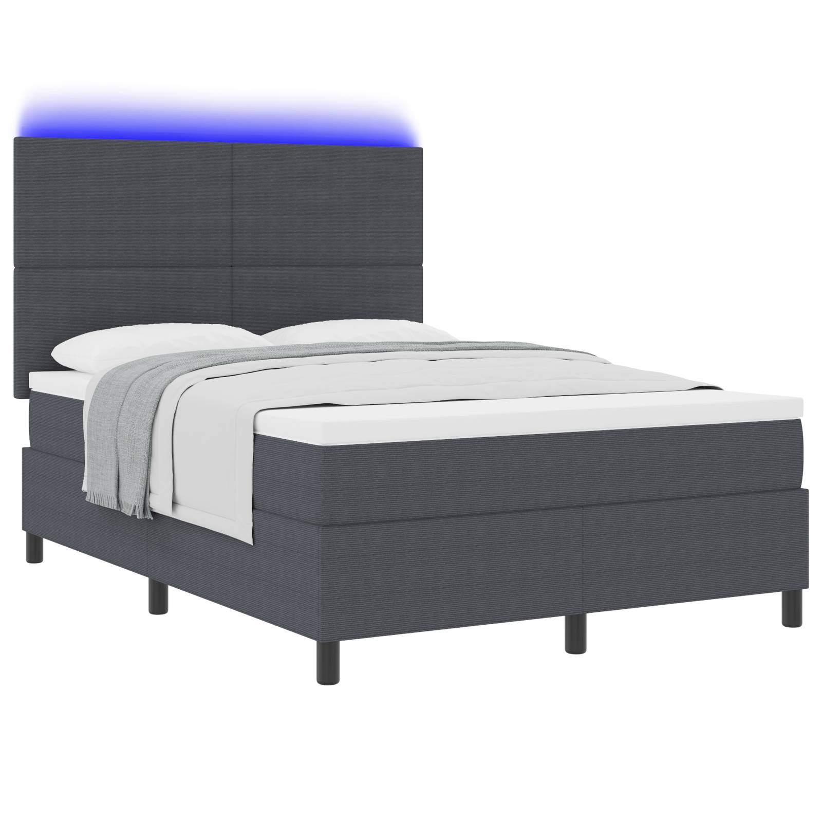 vidaXL Boxspringbett mit Matratze & LED Dunkelgrau 140x200 cm Cord-Stoff