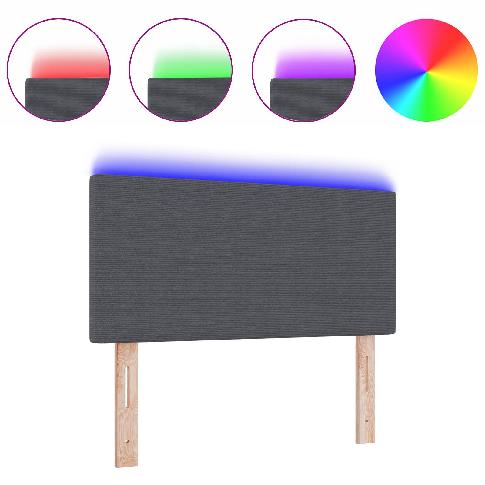 vidaXL LED Kopfteil Einfarbig Dunkelgrau 100 cm Cordstoff