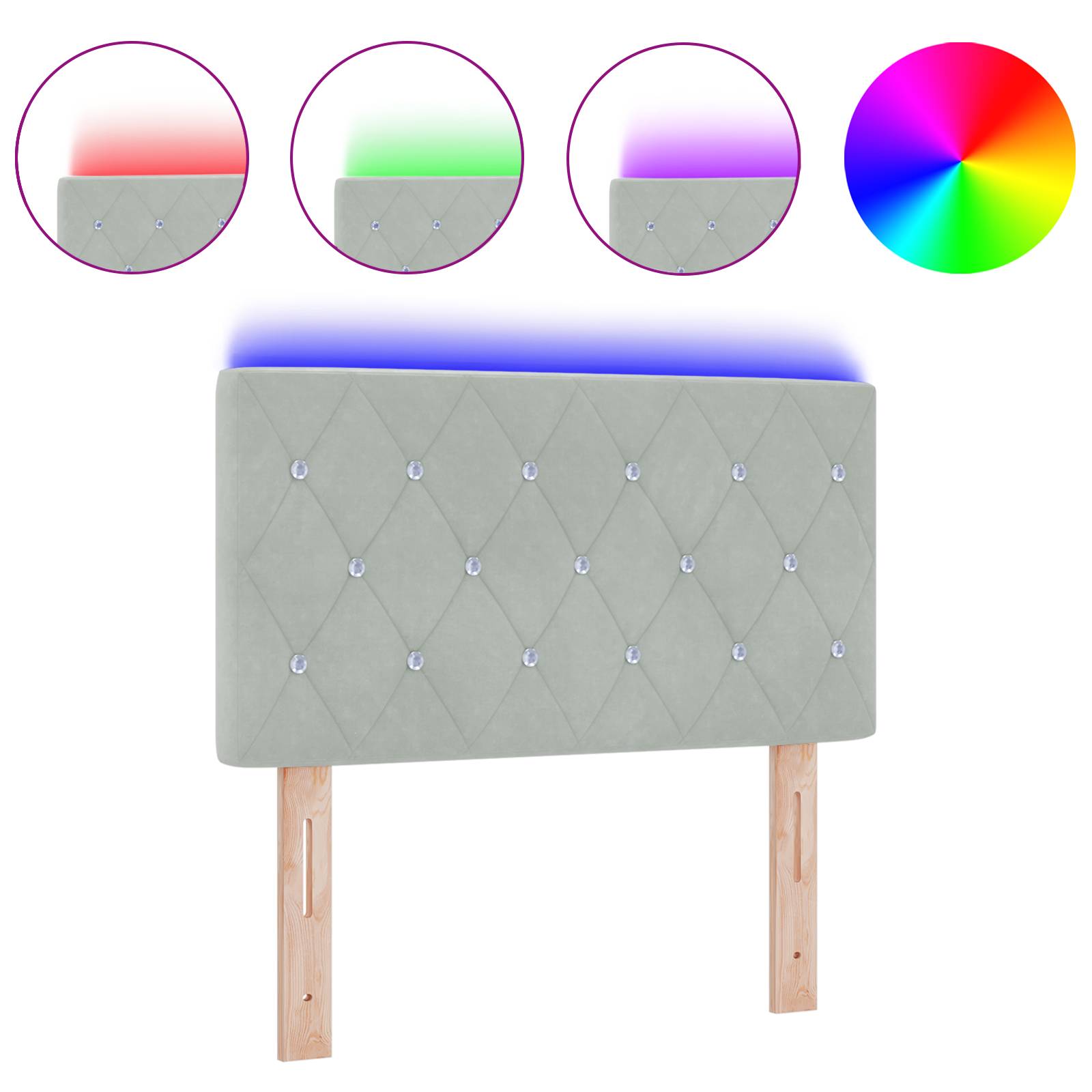 vidaXL LED Kopfteil Kristallknopf Gepolstert Hellgrau 80 cm Samt