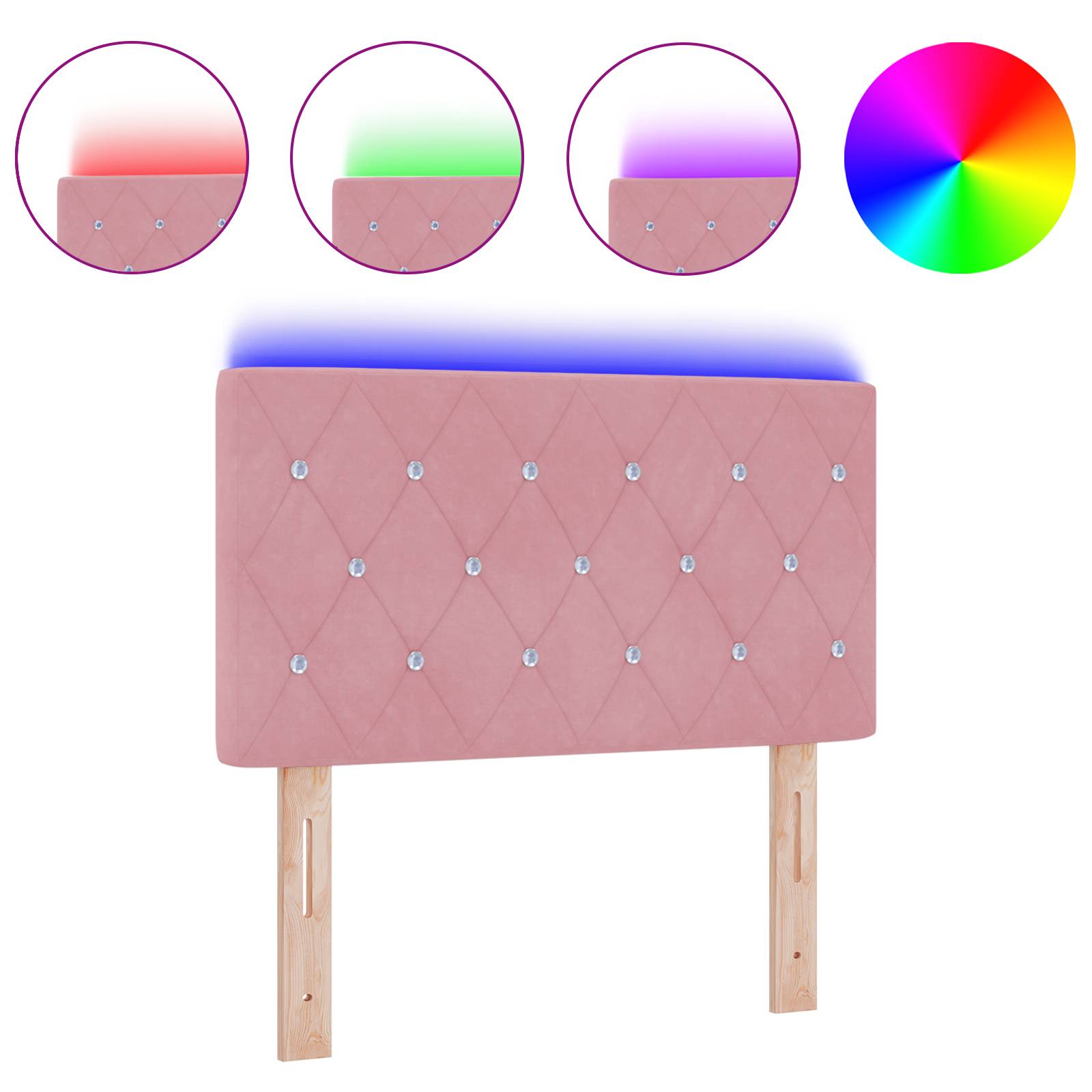 vidaXL LED Kopfteil Kristallknopf-Tufted Rosa 80 cm Samt