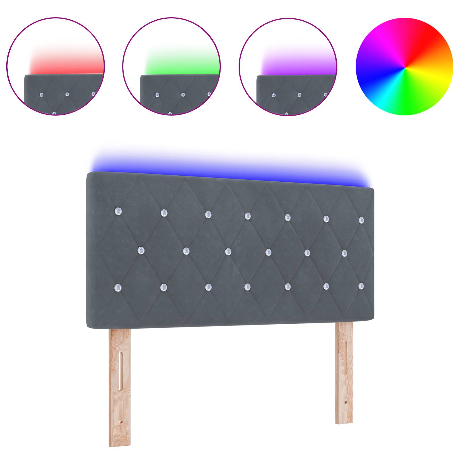 vidaXL LED Kopfteil Kristallknopf-Steppung Dunkelgrau 90 cm Samt