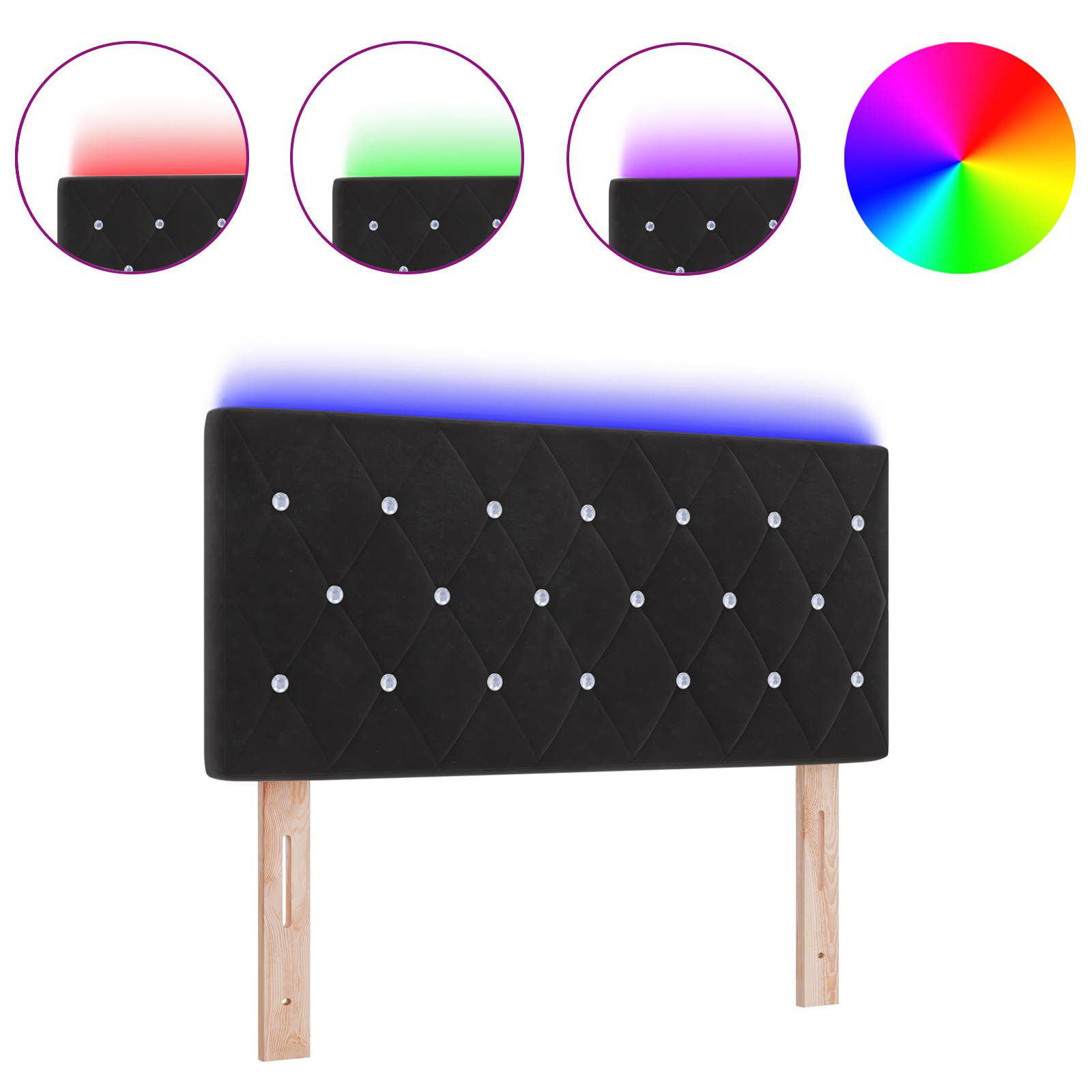 vidaXL LED Kopfteil Kristallknöpfe Schwarz 100 cm Samt