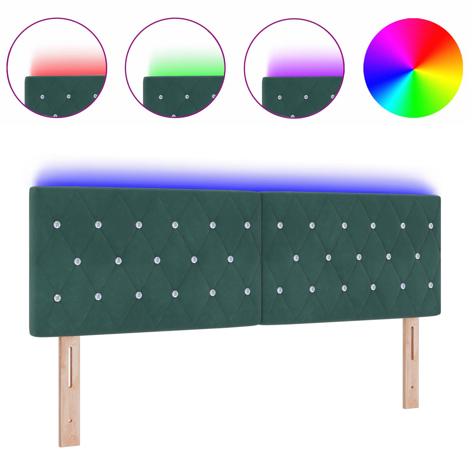 vidaXL LED Kopfteil Kristallknopf Gepolstert Dunkelgrün 80 cm Samt