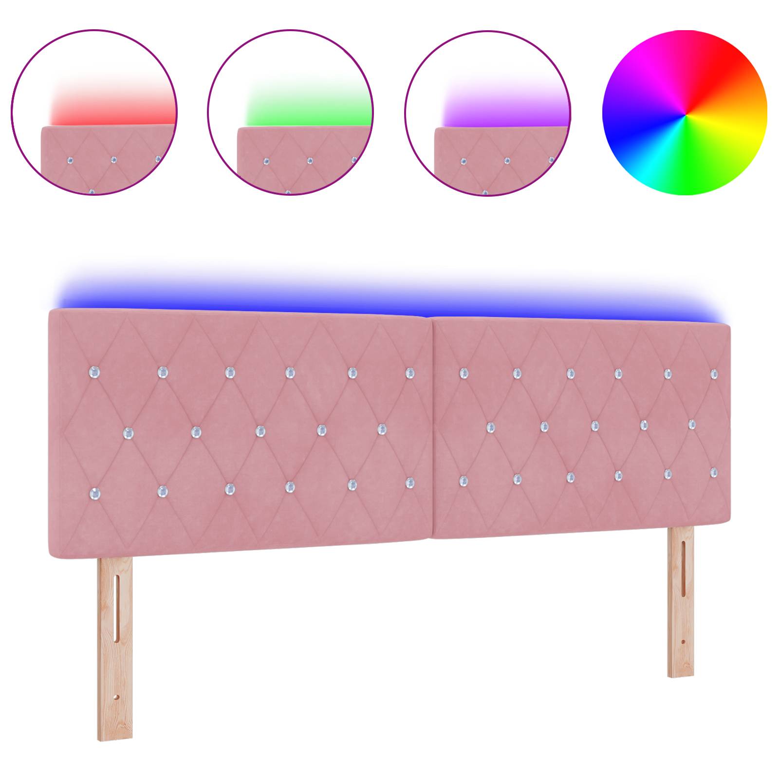 vidaXL LED Kopfteil Kristallknopf Gepolstert Rosa 72 cm Samt