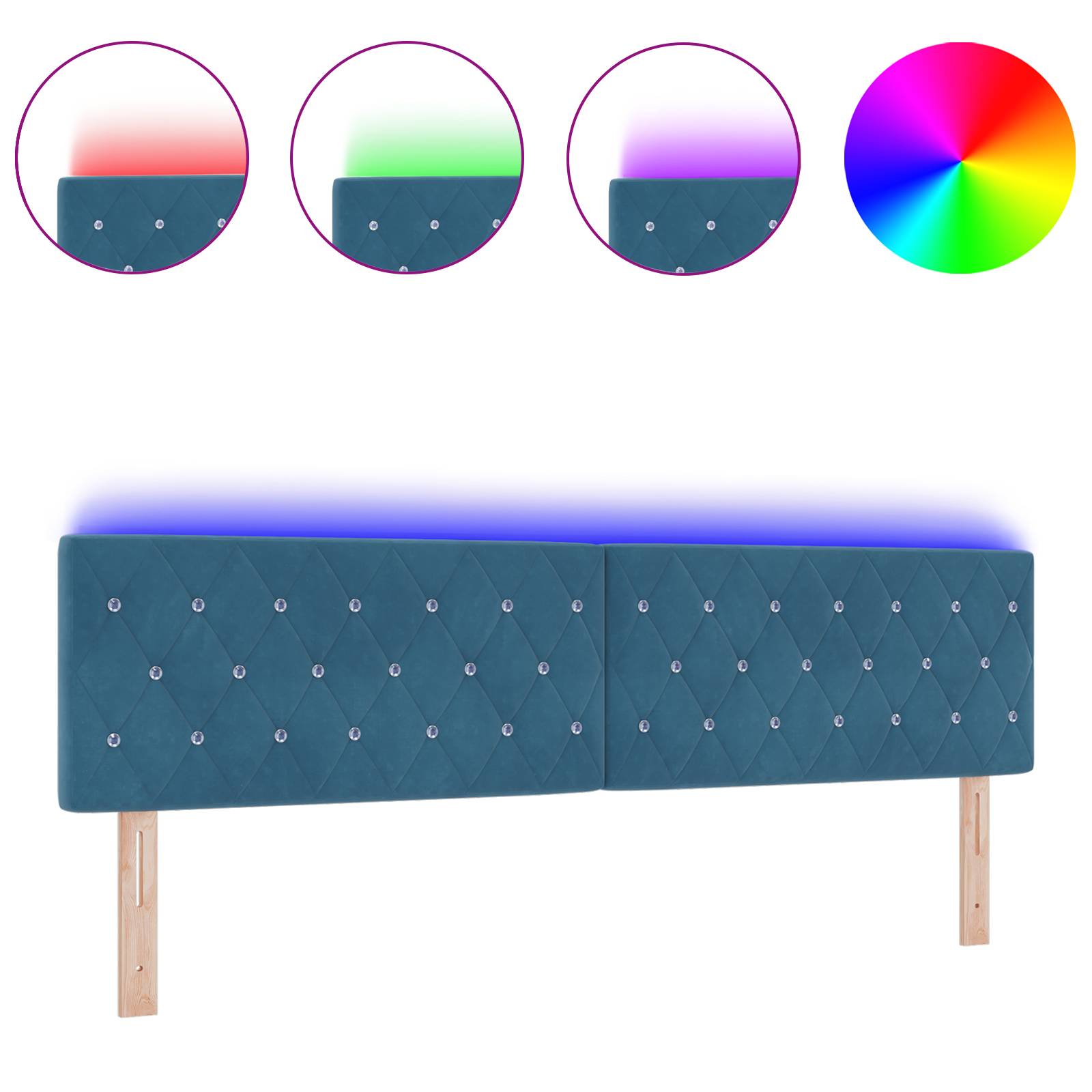 vidaXL LED-Kopfteil mit Kristallknopf-Polsterung Dunkelblau 90 cm Velvet