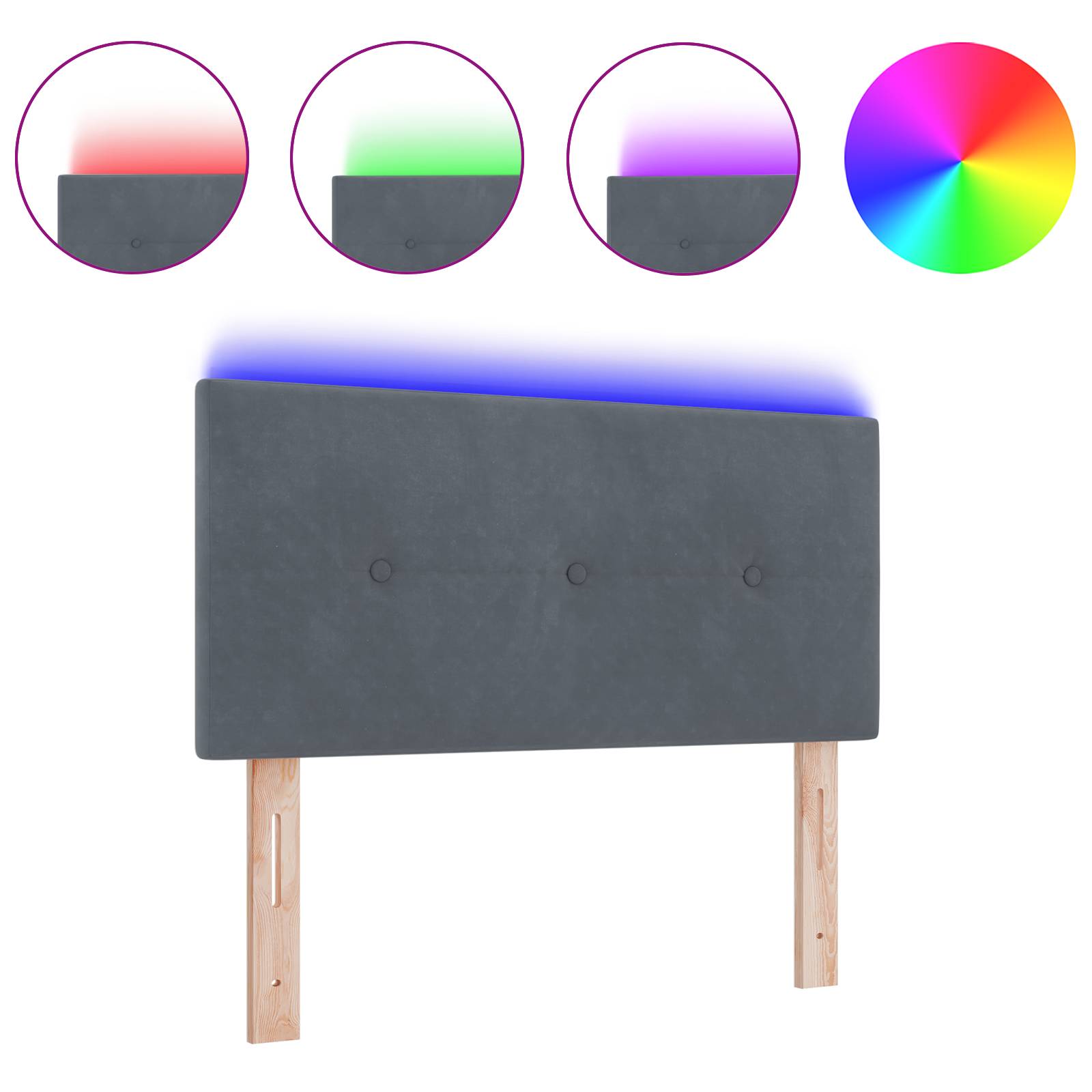 vidaXL LED-Kopfteil mit Knopfheftung Dunkelgrau 90 cm Samt