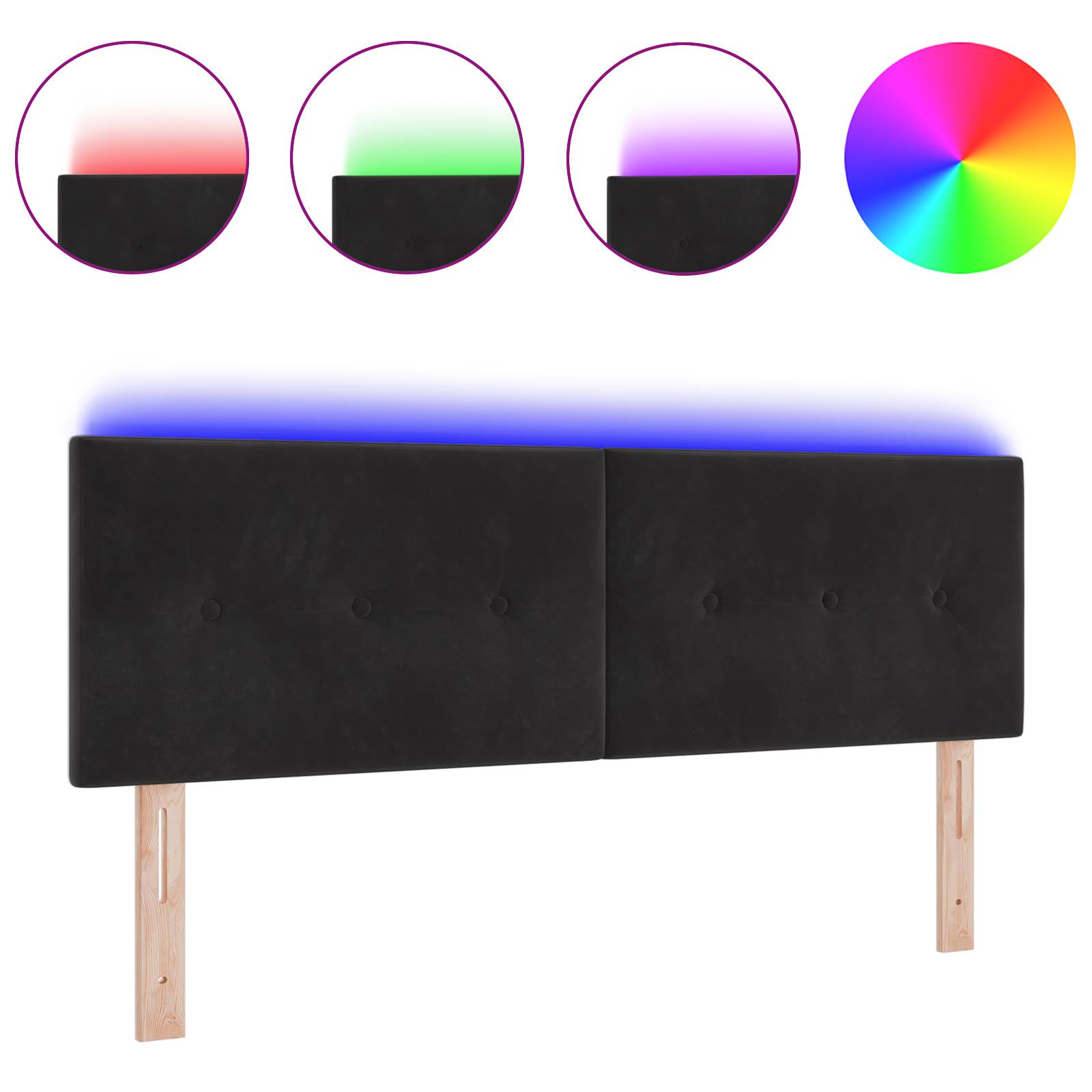 vidaXL LED Kopfteil mit Knopfheftung Schwarz 72 cm Samt