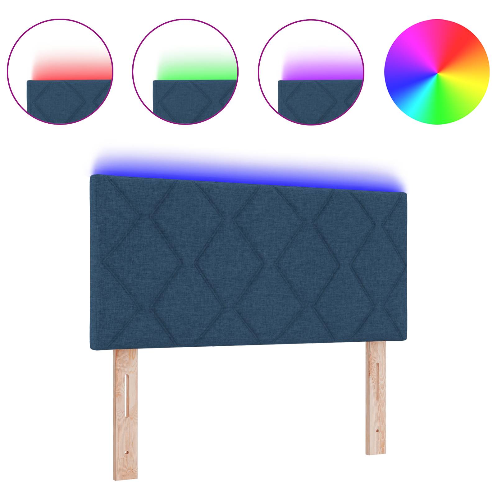 vidaXL LED Kopfteil Rautenmuster Blau 90 cm Stoff