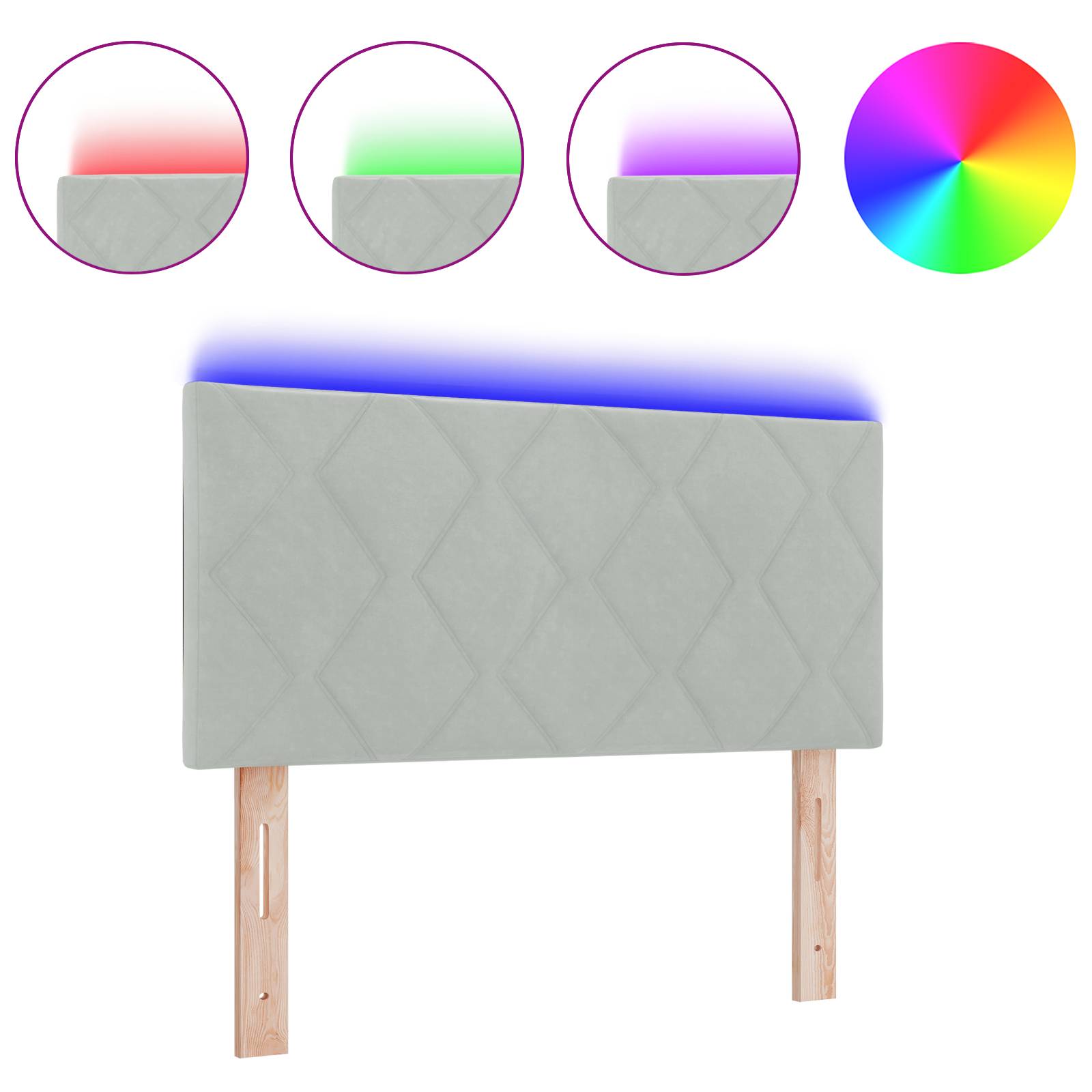 vidaXL LED Kopfteil Diamantblöcke Design Hellgrau 90 cm Velours