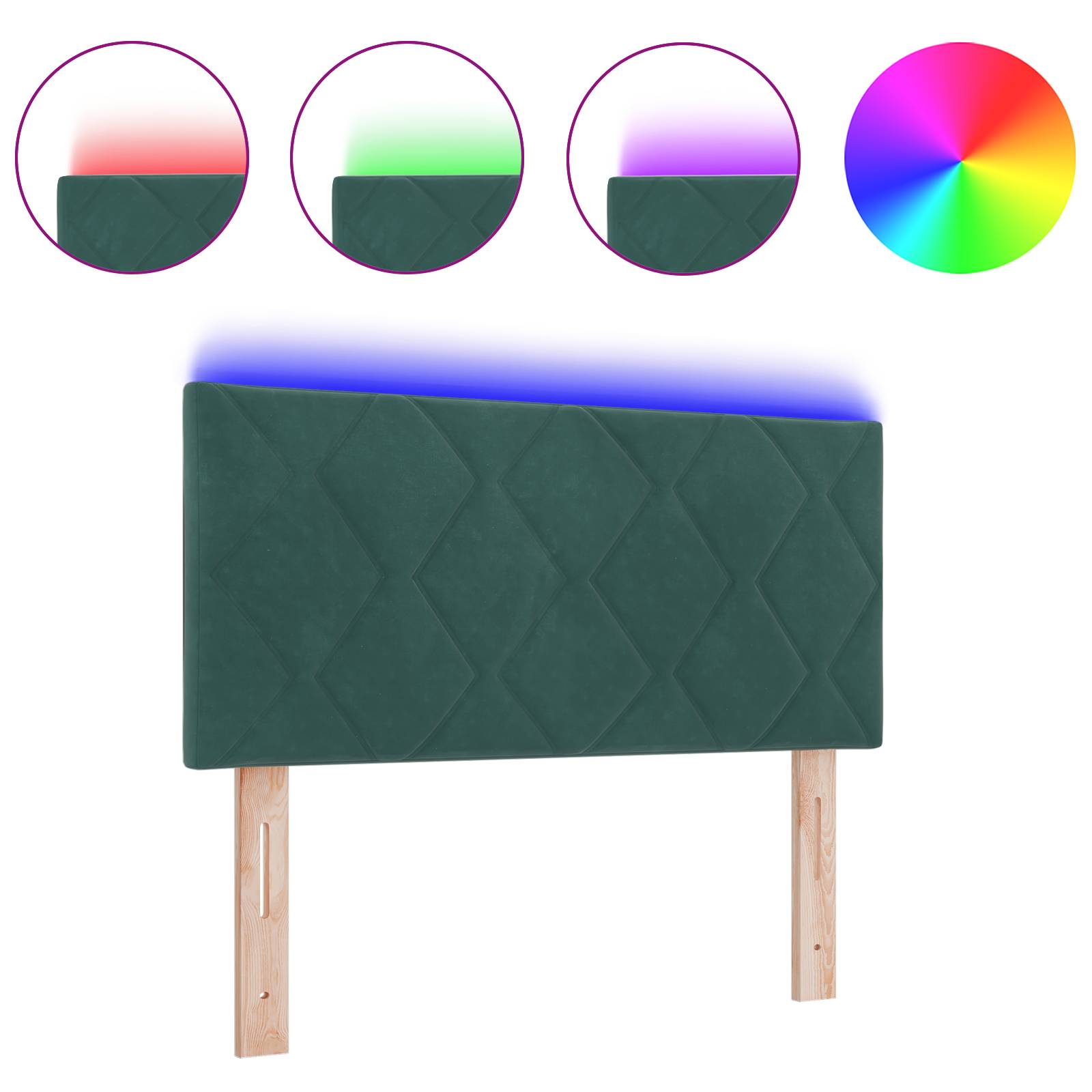 vidaXL LED Kopfteil Diamantblockdesign Dunkelgrün 90 cm Samt