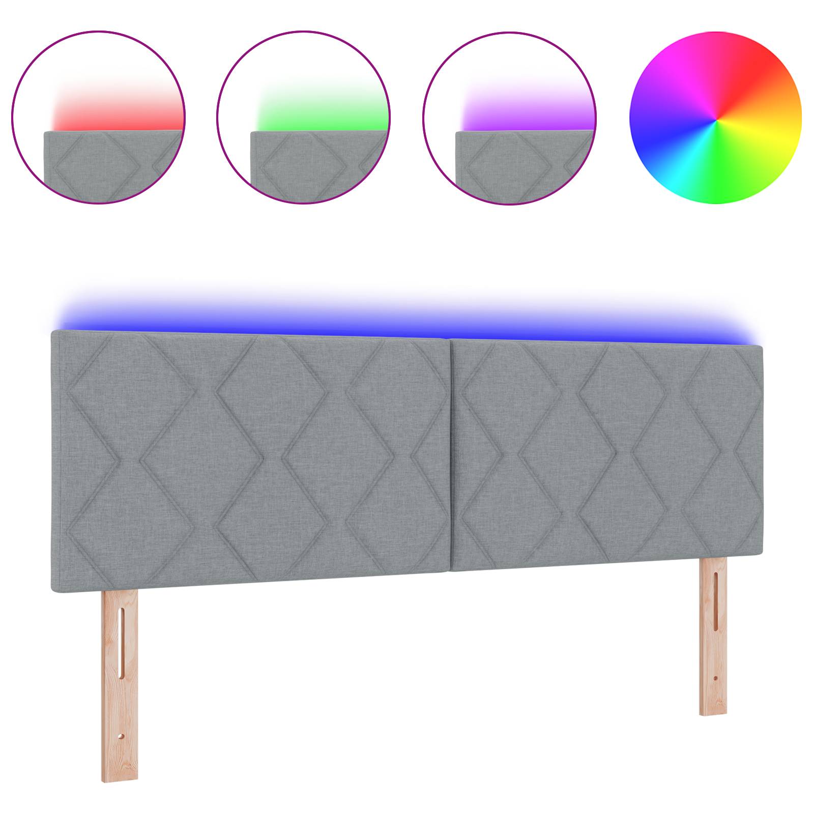 vidaXL LED Kopfteil Rautenmuster Hellgrau 160 cm Stoff