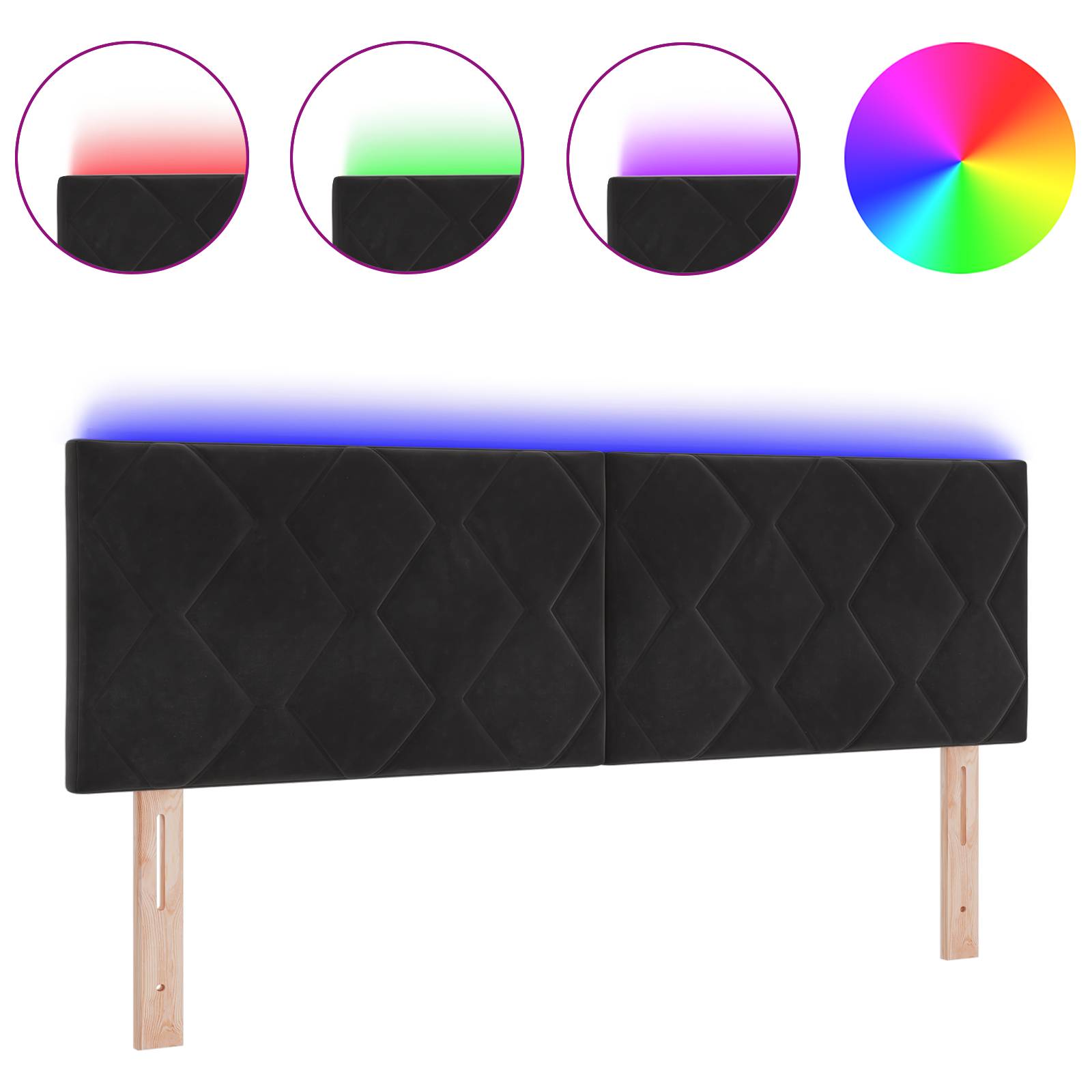 vidaXL LED Kopfteil Diamantblöcke Design Schwarz 144 cm Samt