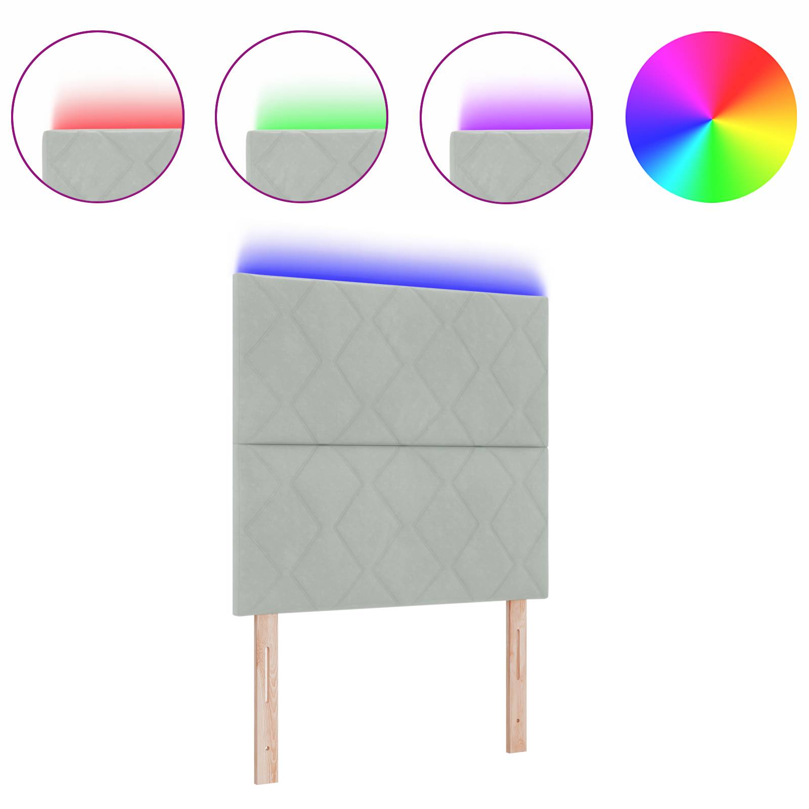 vidaXL LED Kopfteil Diamantblock Design Hellgrau 100 cm Samt