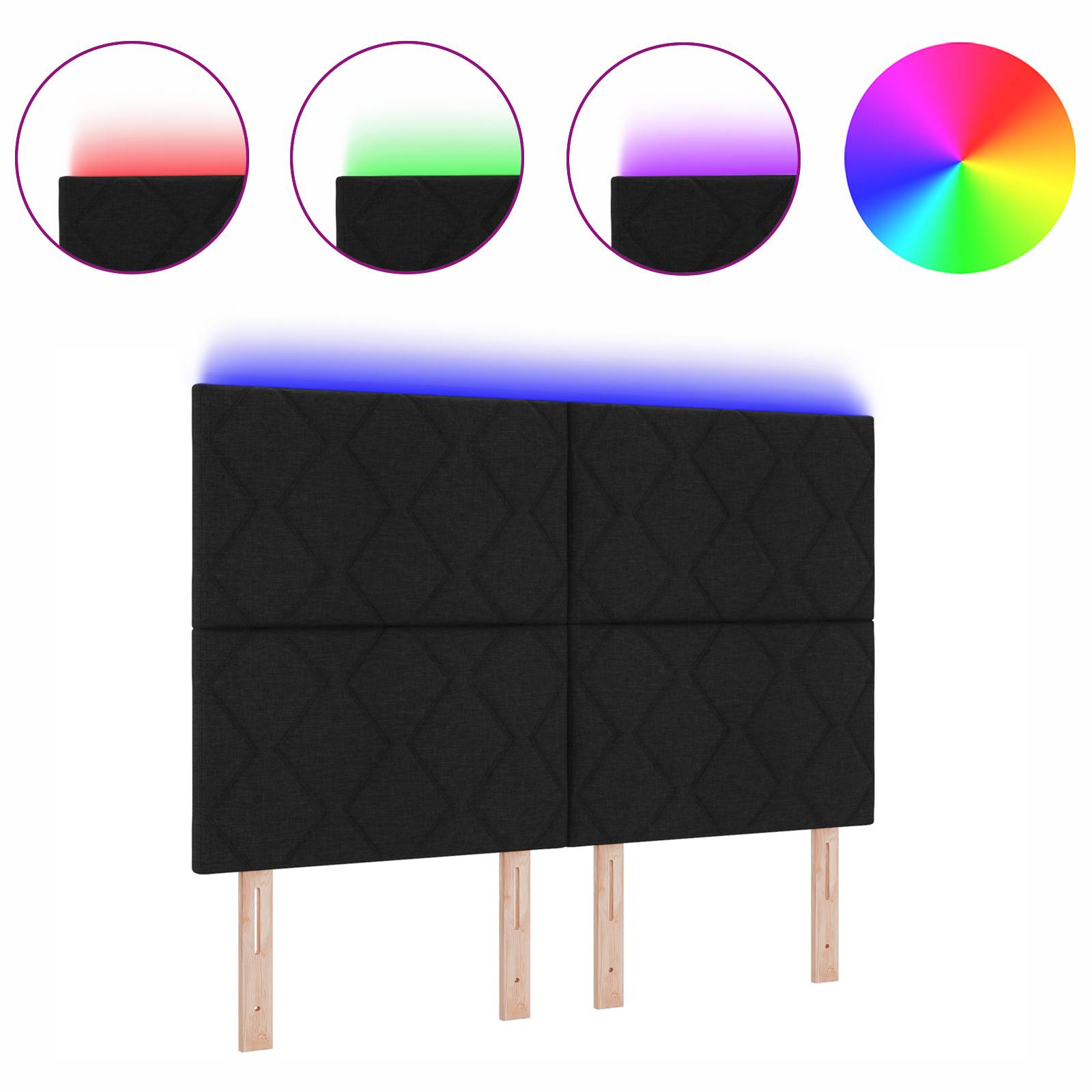 vidaXL LED Kopfteil Rautenmuster Schwarz 144 cm Stoff