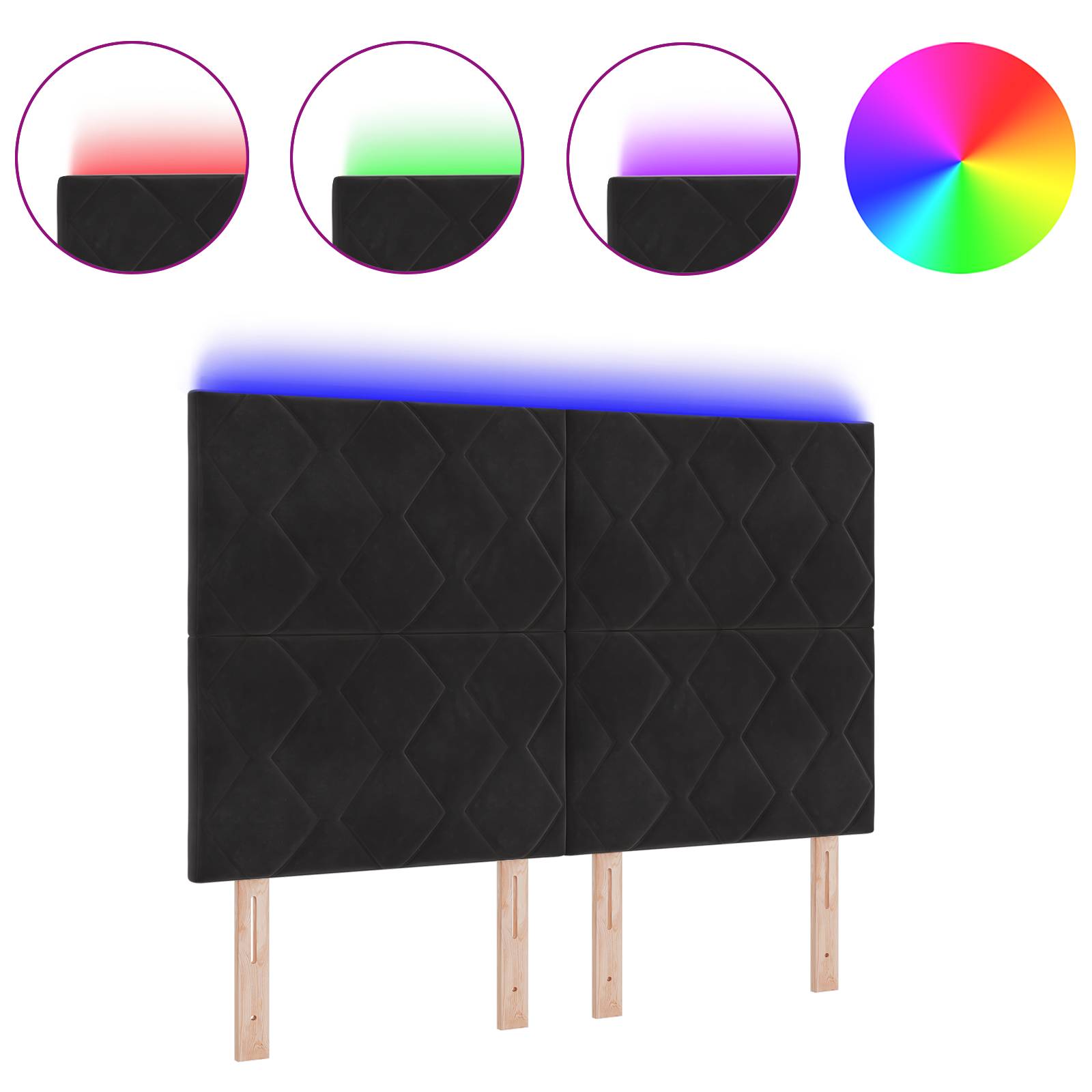 vidaXL LED Kopfteil Diamantblock Design Schwarz 144 cm Samt