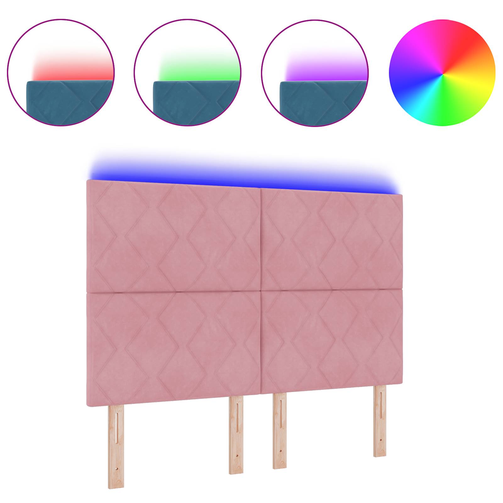 vidaXL LED Kopfteil Diamantblock Design Rosa 160 cm Samt