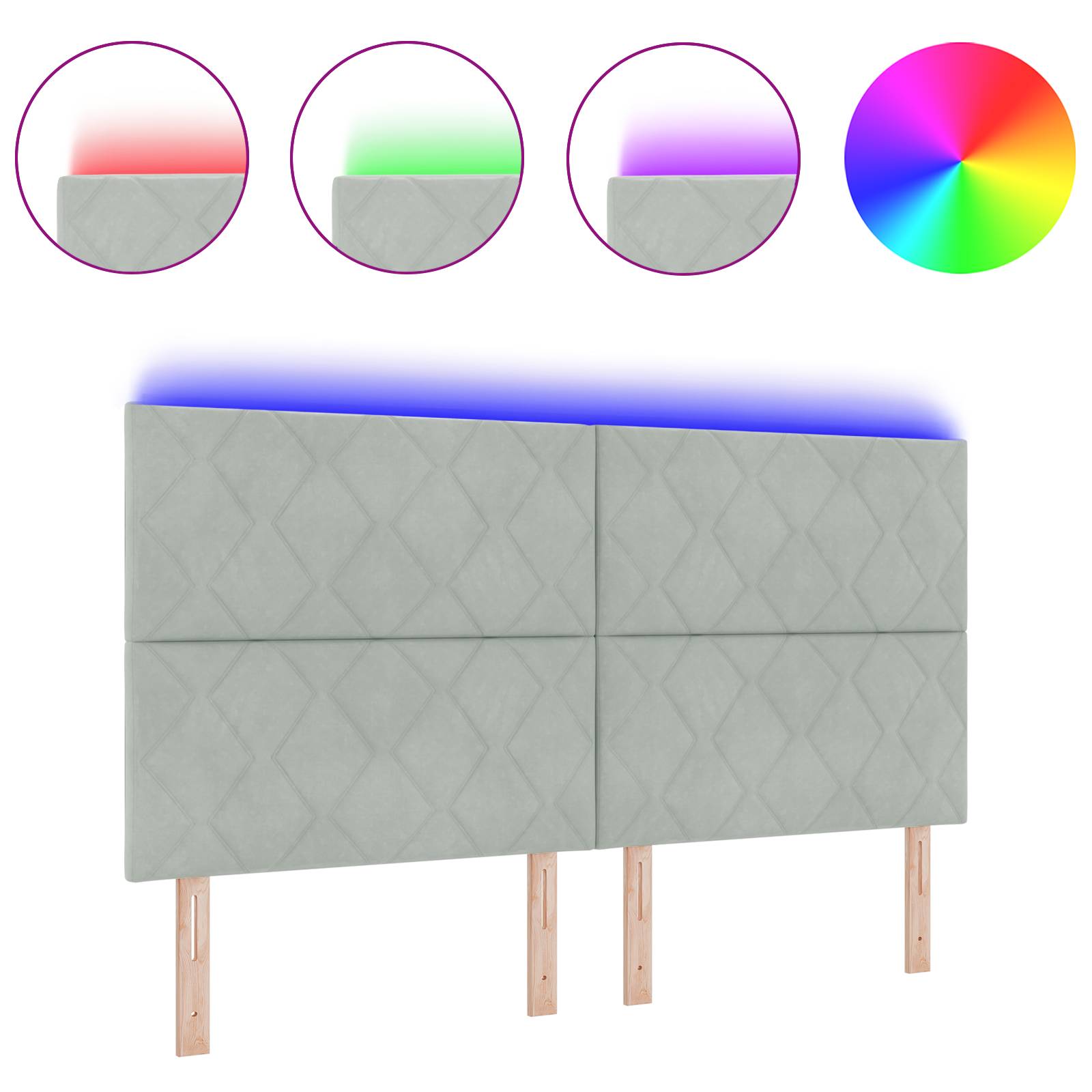 vidaXL LED Kopfteil Diamantblocks Design Hellgrau 180 cm Samt