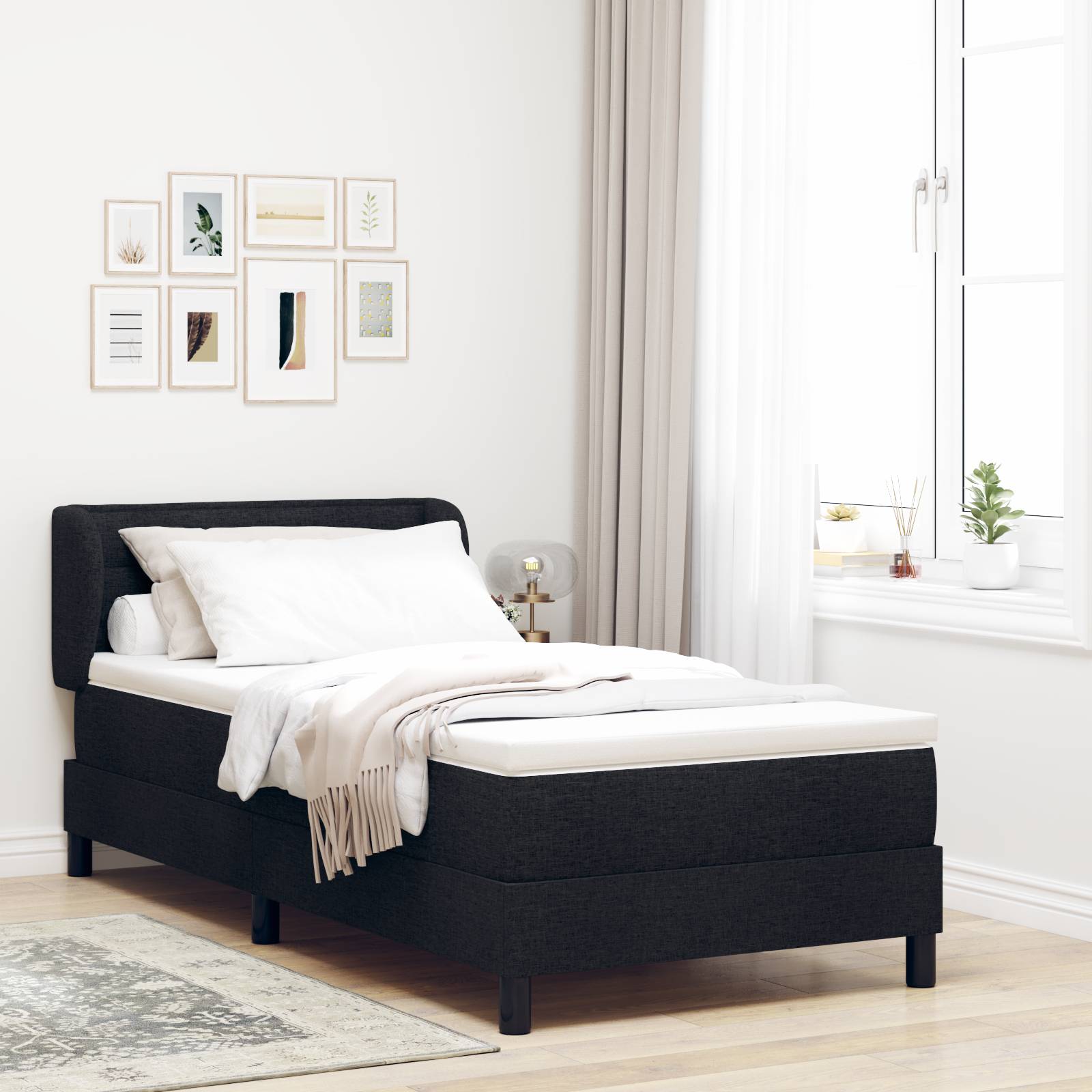 vidaXL Boxspringbett mit Matratze Schwarz 90x190 cm Stoff