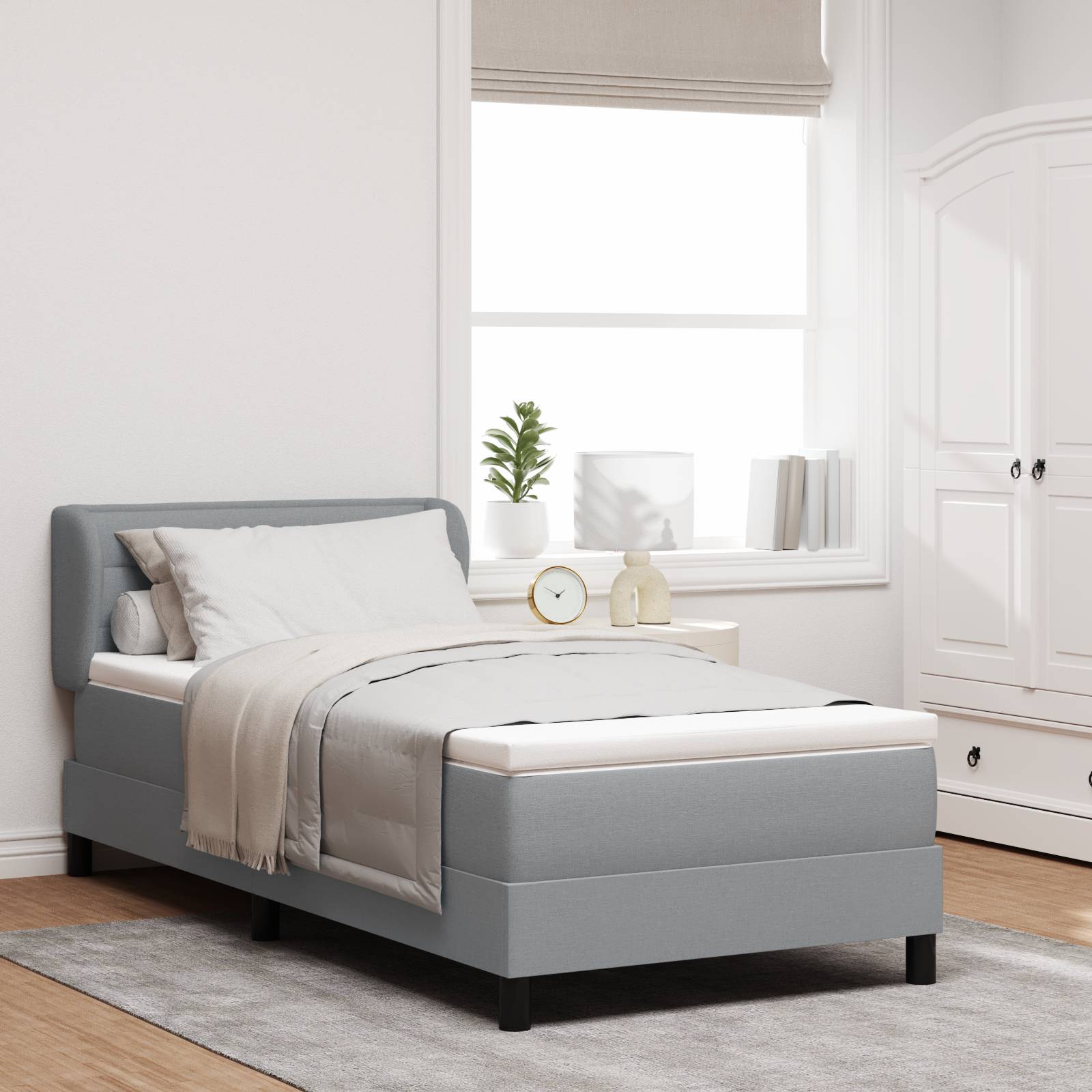 vidaXL Boxspringbett mit Matratze Hellgrau 90x190 cm Stoff