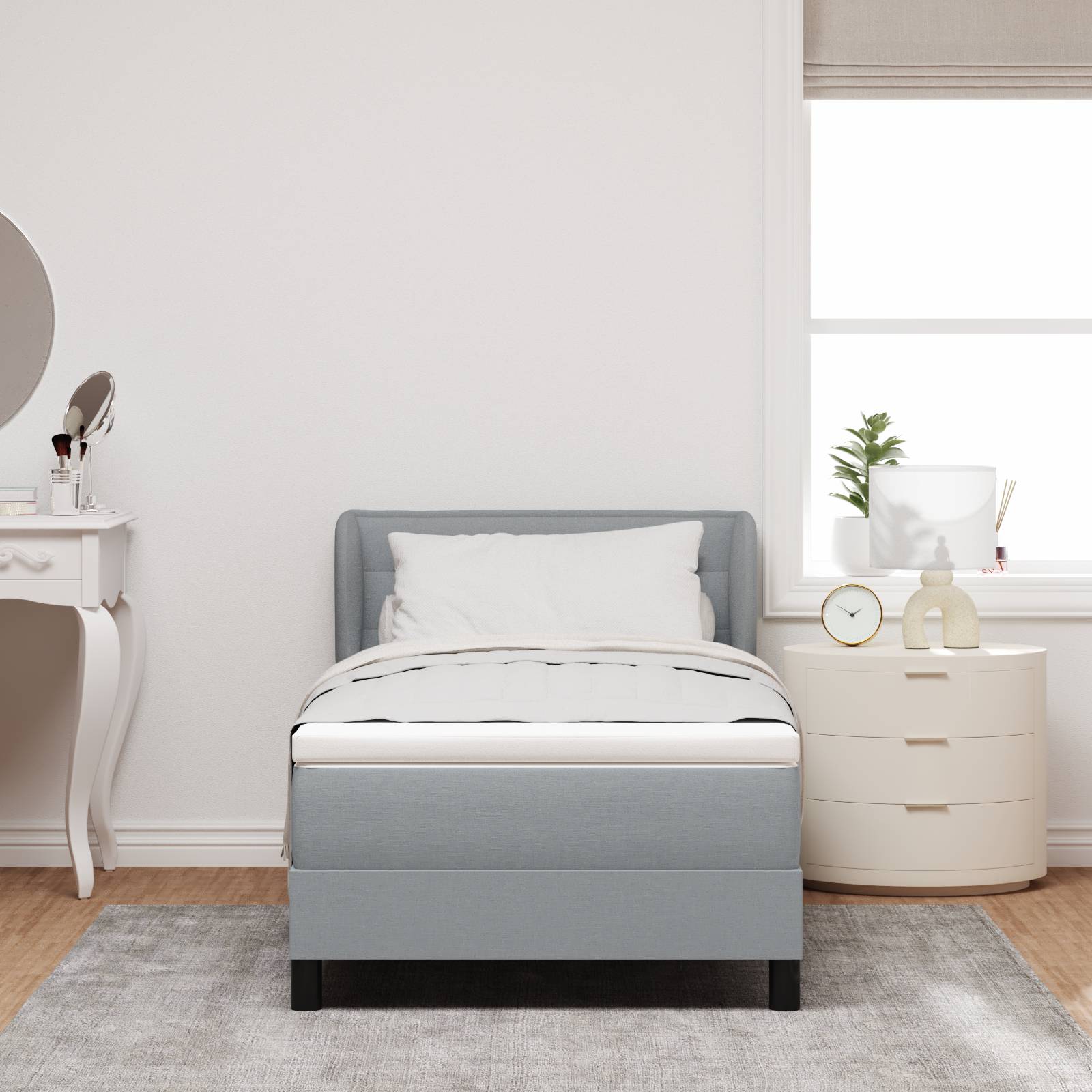vidaXL Boxspringbett mit Matratze Hellgrau 90x190 cm Stoff
