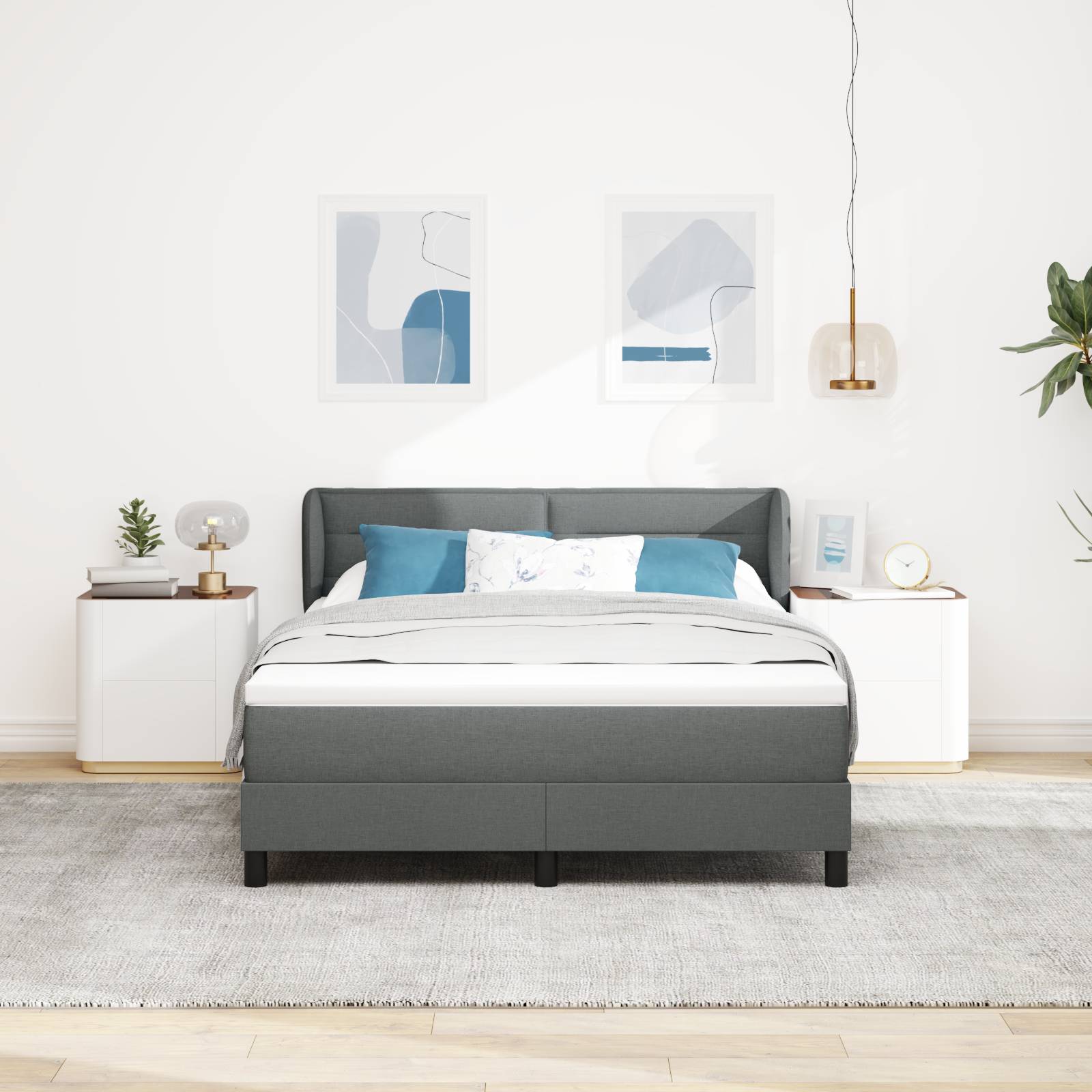 vidaXL Boxspringbett mit Matratze Dunkelgrau 140x200 cm Stoff