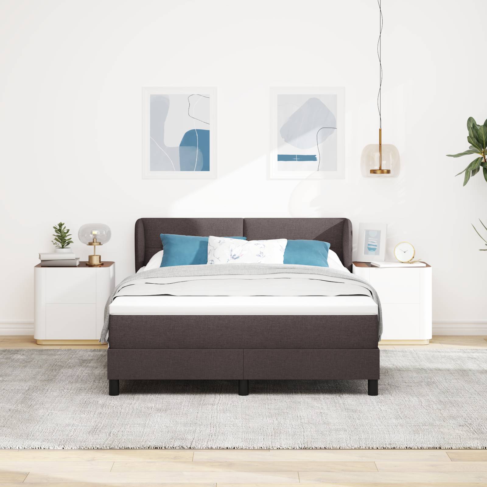 vidaXL Boxspringbett mit Matratze Dunkelbraun 140x200 cm Stoff