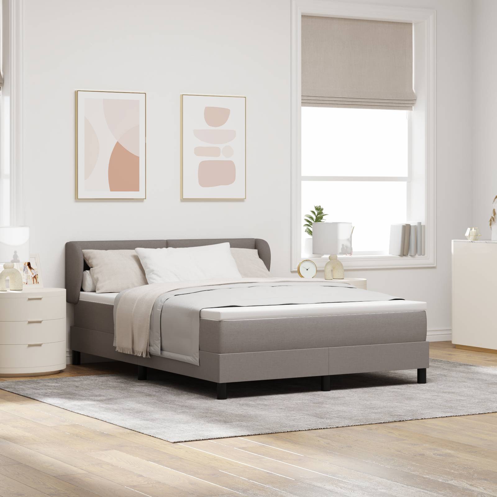 vidaXL Boxspringbett mit Matratze Taupe 160x200 cm Stoff