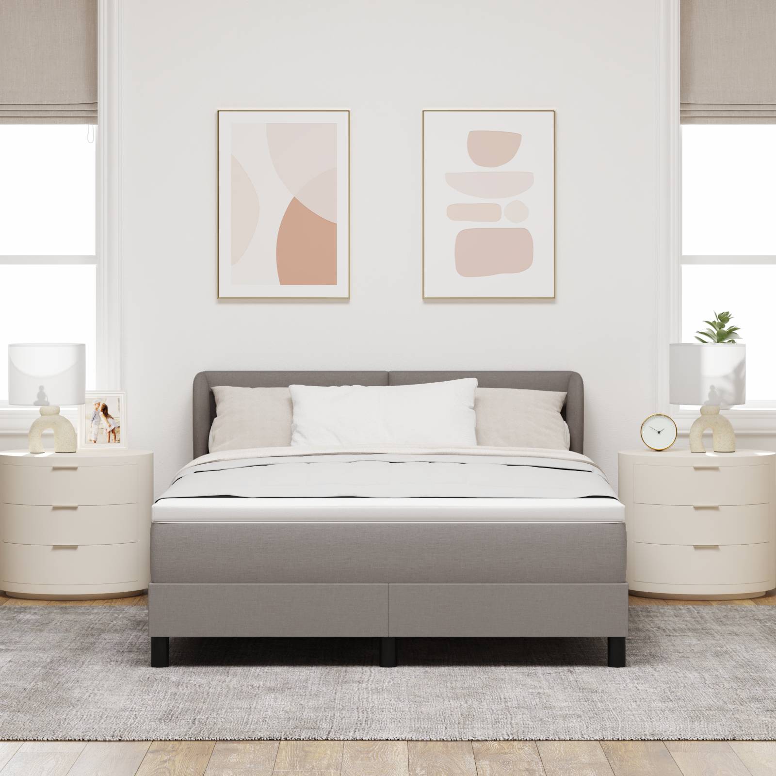 vidaXL Boxspringbett mit Matratze Taupe 160x200 cm Stoff