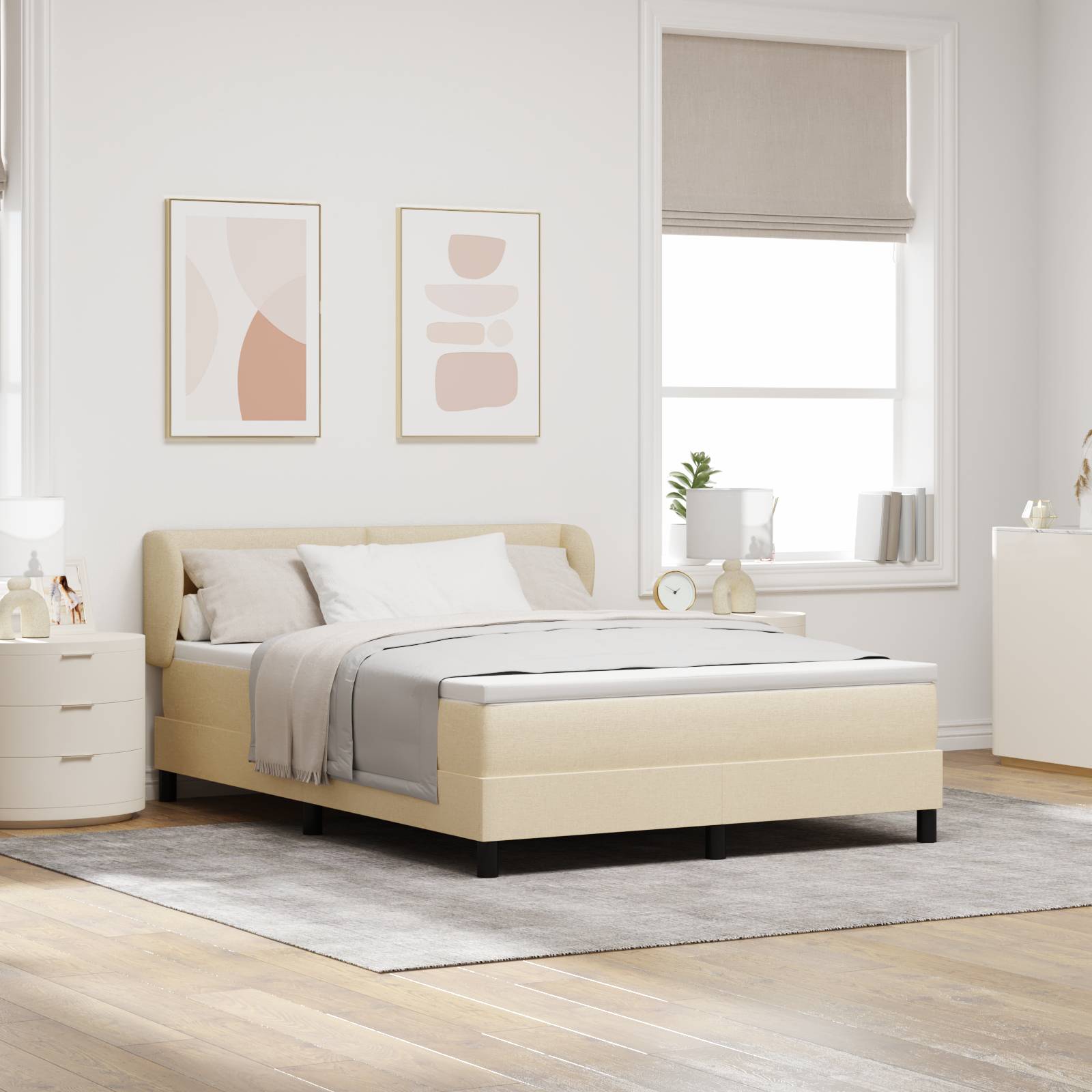 vidaXL Boxspringbett mit Matratze Creme 140x200 cm Stoff