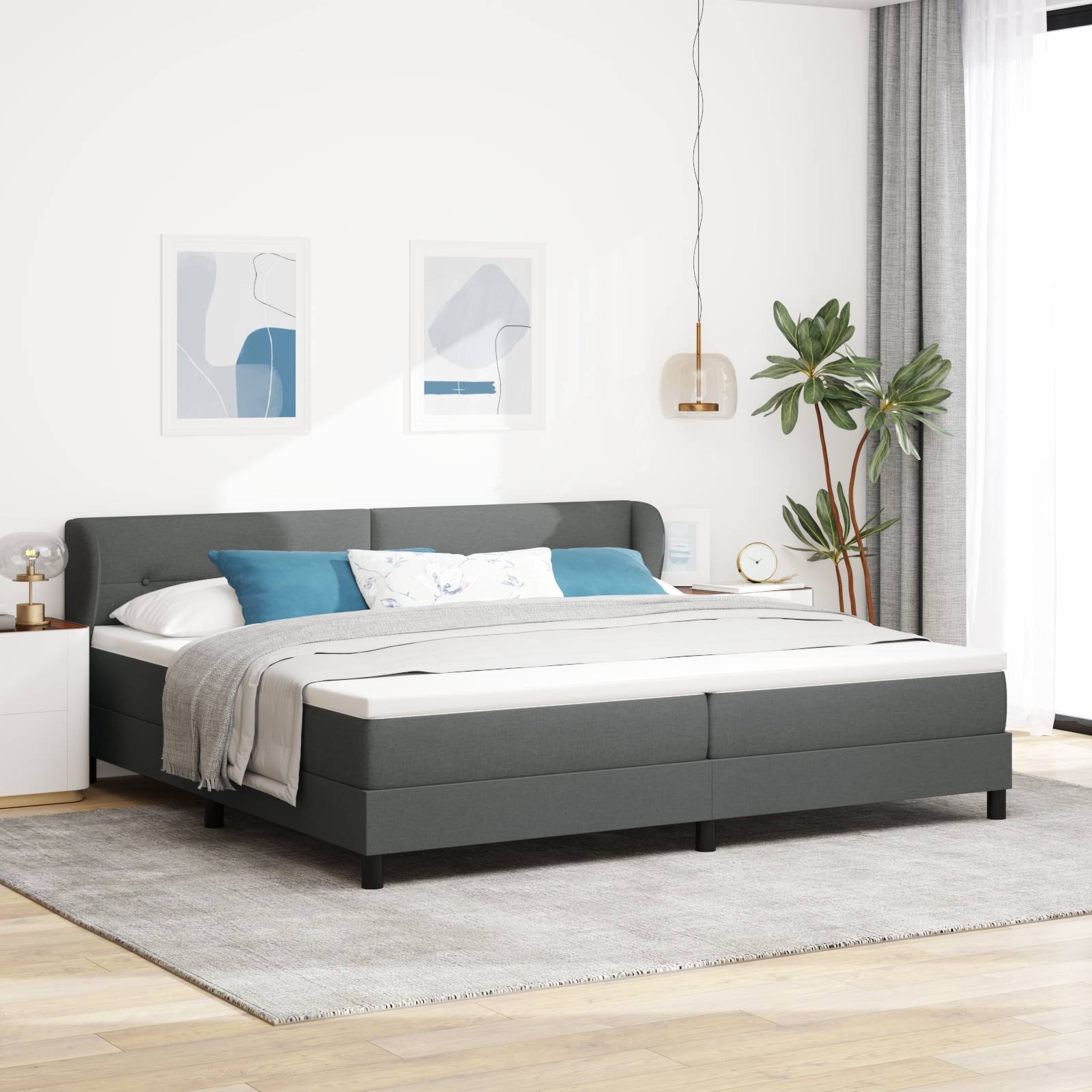 vidaXL Boxspringbett mit Matratze Dunkelgrau 200x200 cm Stoff