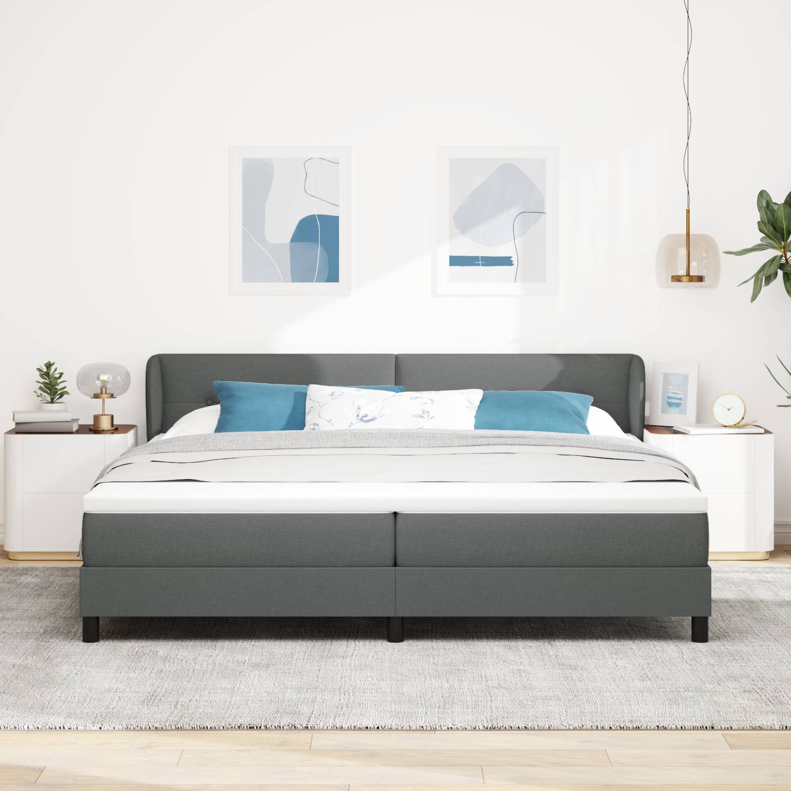 vidaXL Boxspringbett mit Matratze Dunkelgrau 200x200 cm Stoff