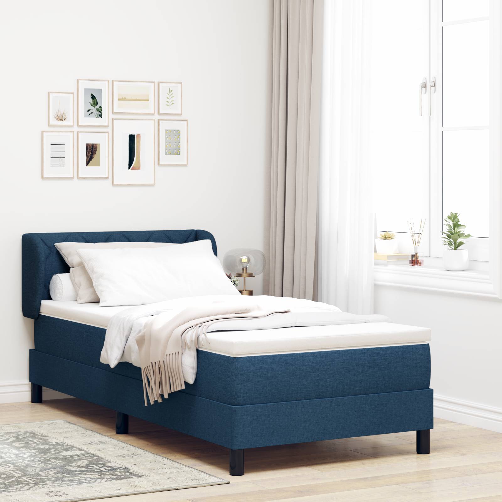vidaXL Boxspringbett mit Matratze Blau 100x200 cm Stoff