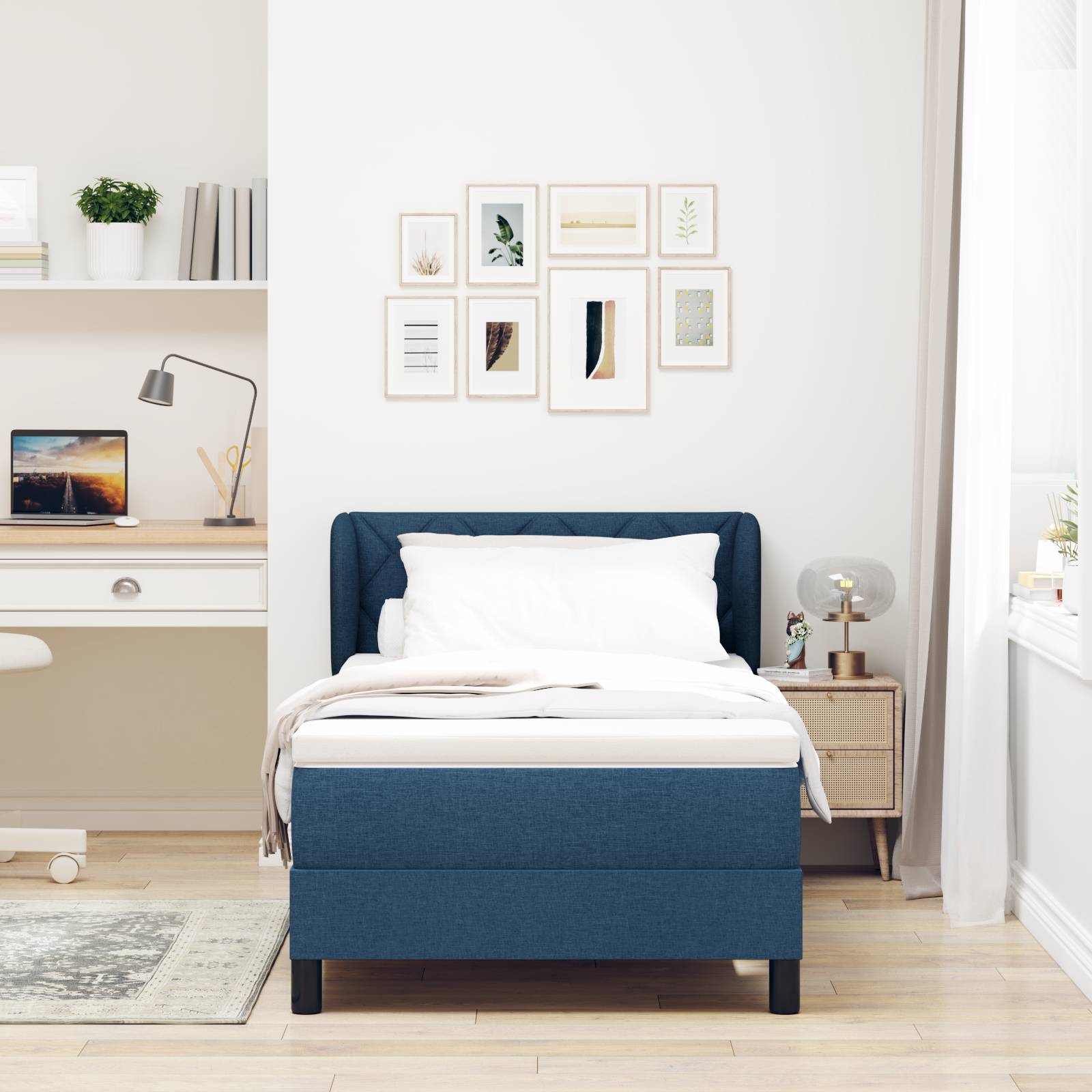vidaXL Boxspringbett mit Matratze Blau 100x200 cm Stoff