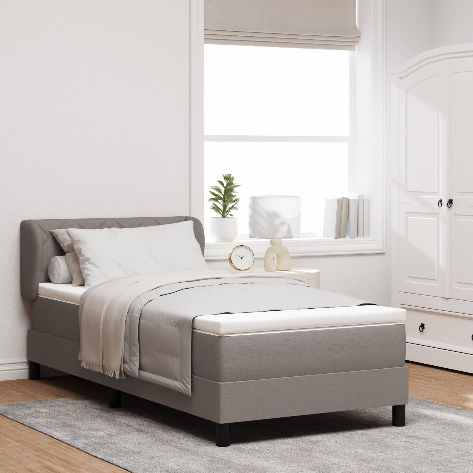 vidaXL Boxspringbett mit Matratze Taupe 90x200 cm Stoff