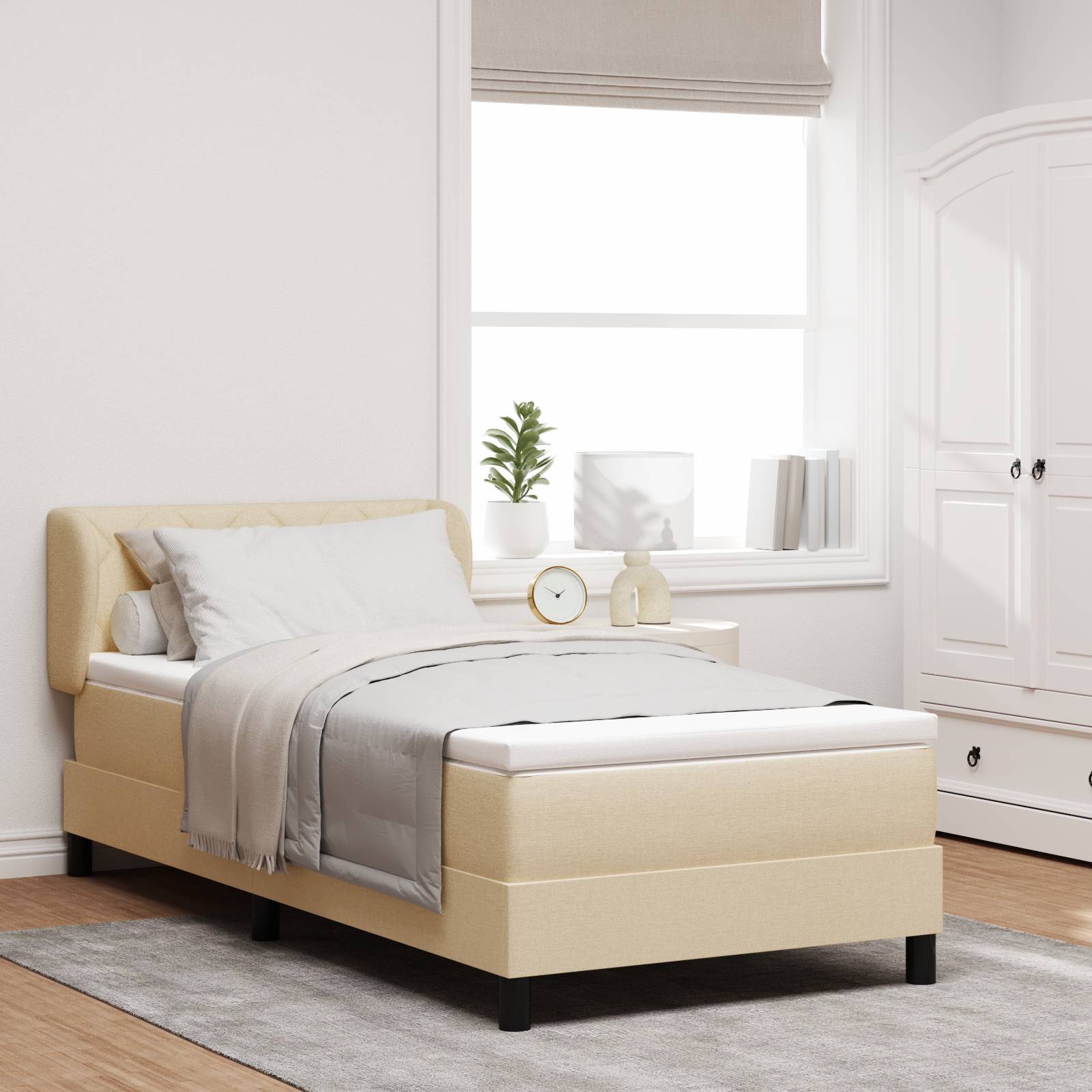 vidaXL Boxspringbett mit Matratze Creme 90x200 cm Stoff
