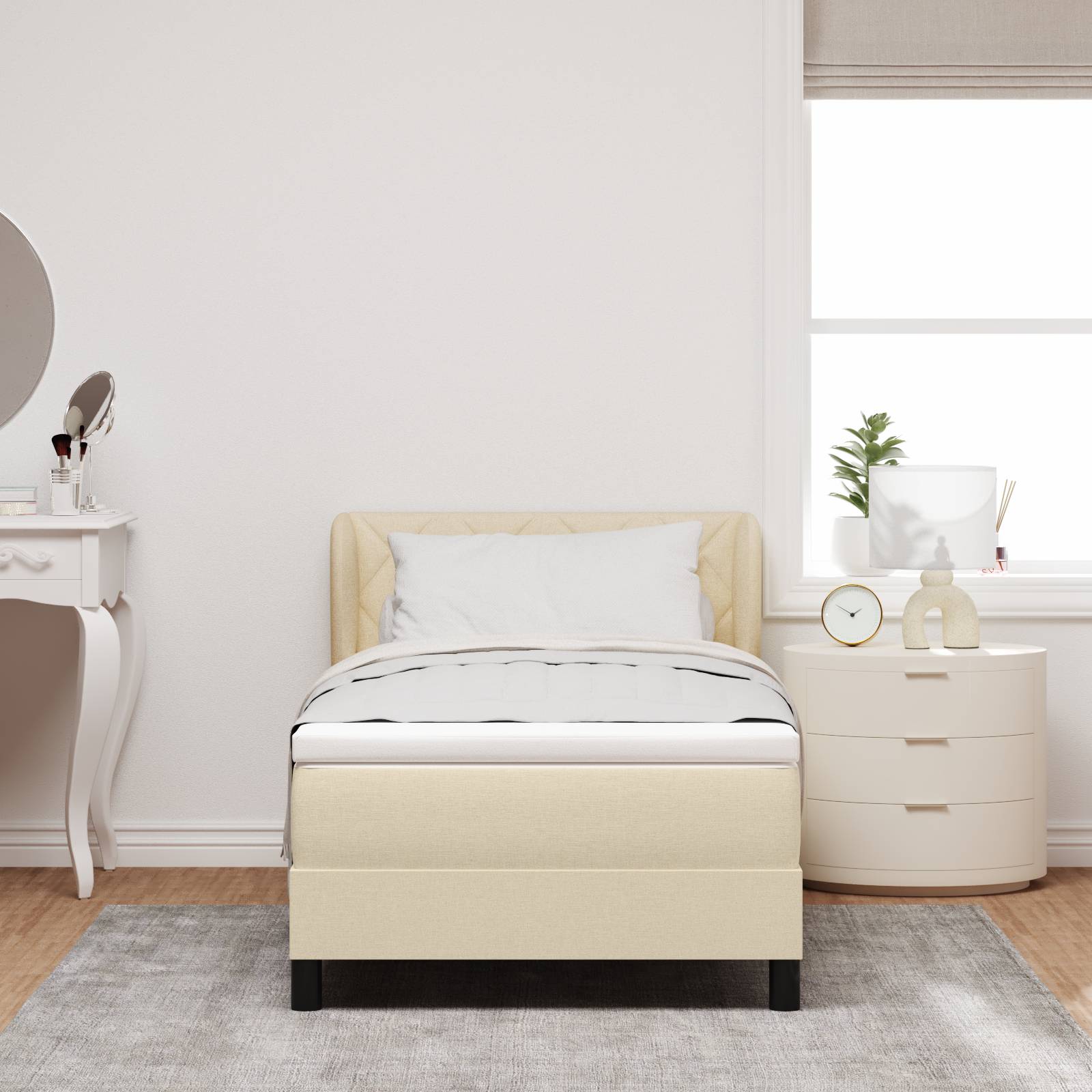 vidaXL Boxspringbett mit Matratze Creme 90x200 cm Stoff
