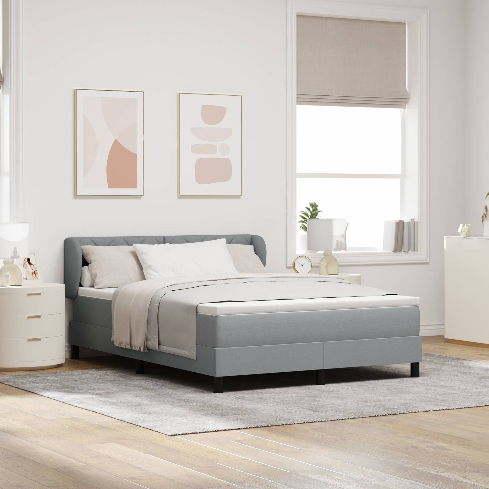 vidaXL Boxspringbett mit Matratze Hellgrau 140x200 cm Stoff