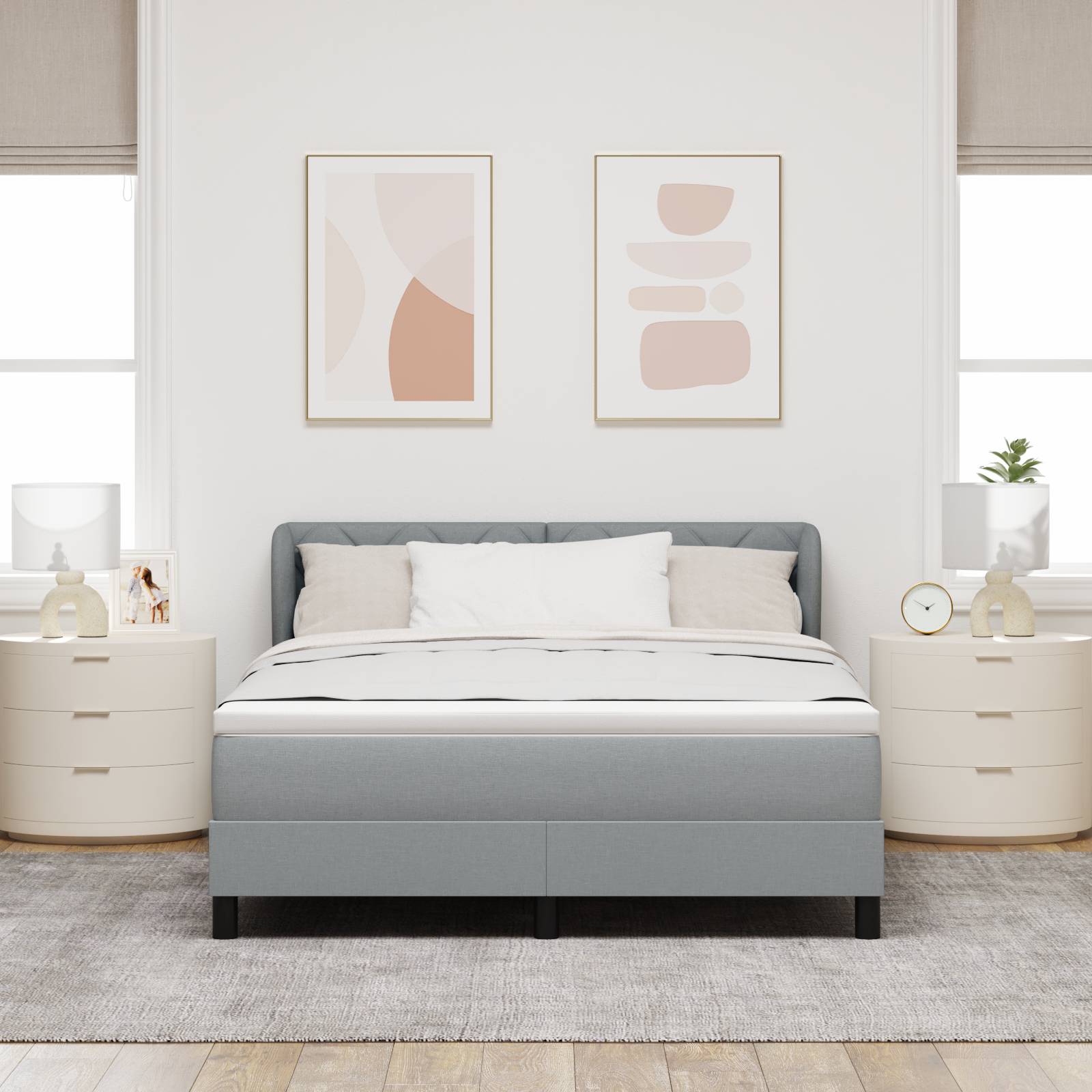 vidaXL Boxspringbett mit Matratze Hellgrau 140x200 cm Stoff