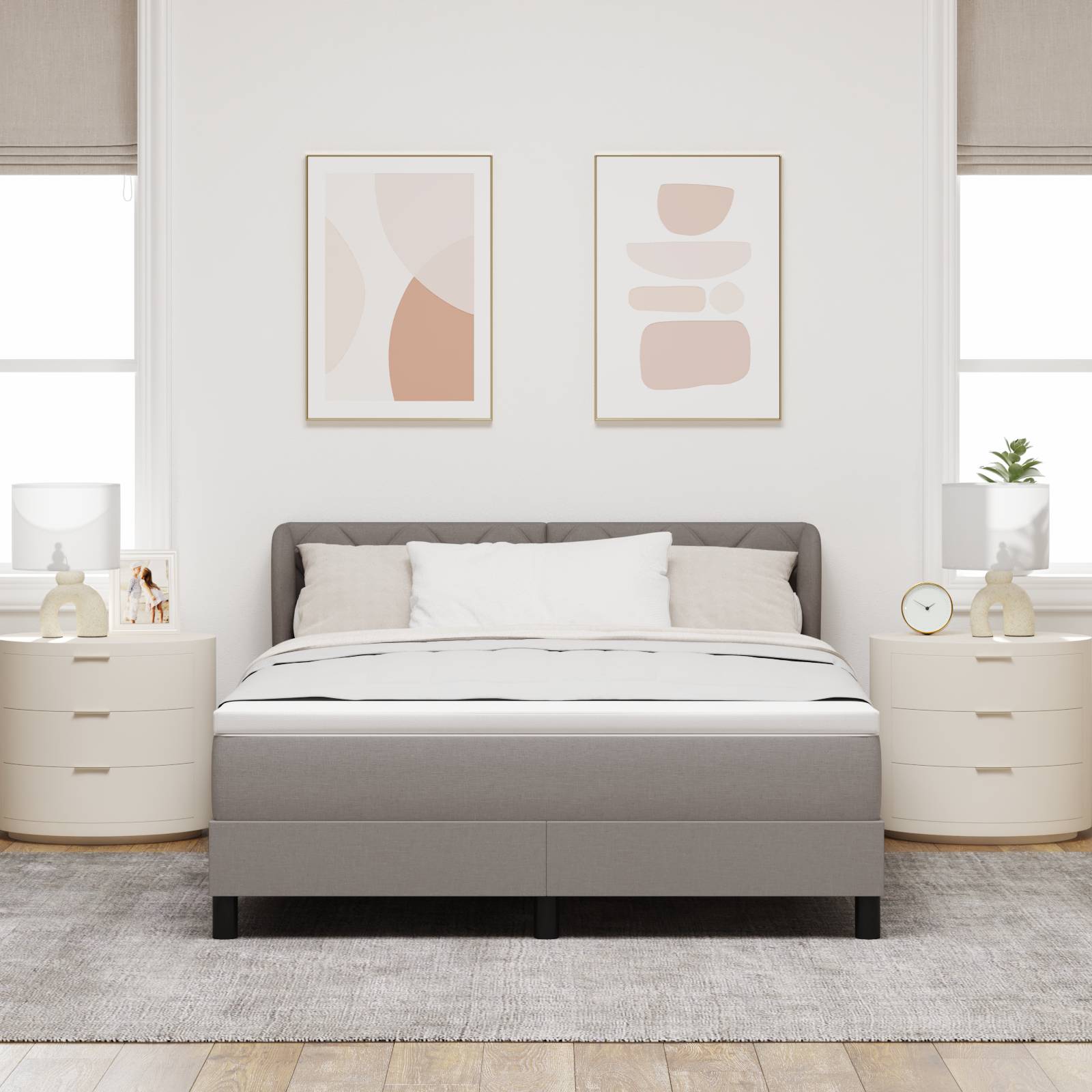 vidaXL Boxspringbett mit Matratze Taupe 160x200 cm Stoff