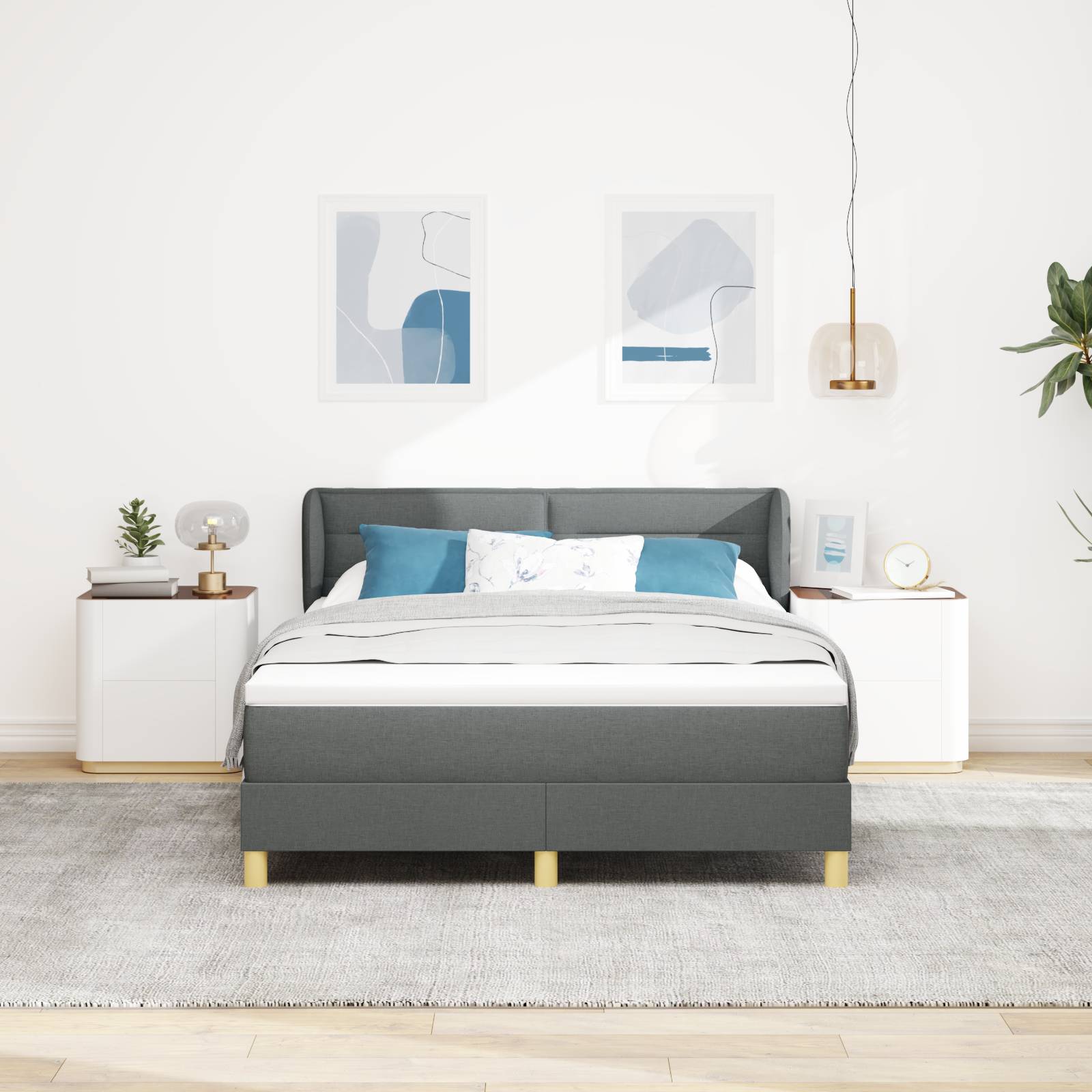 vidaXL Boxspringbett mit Matratze Dunkelgrau 140x190 cm Stoff