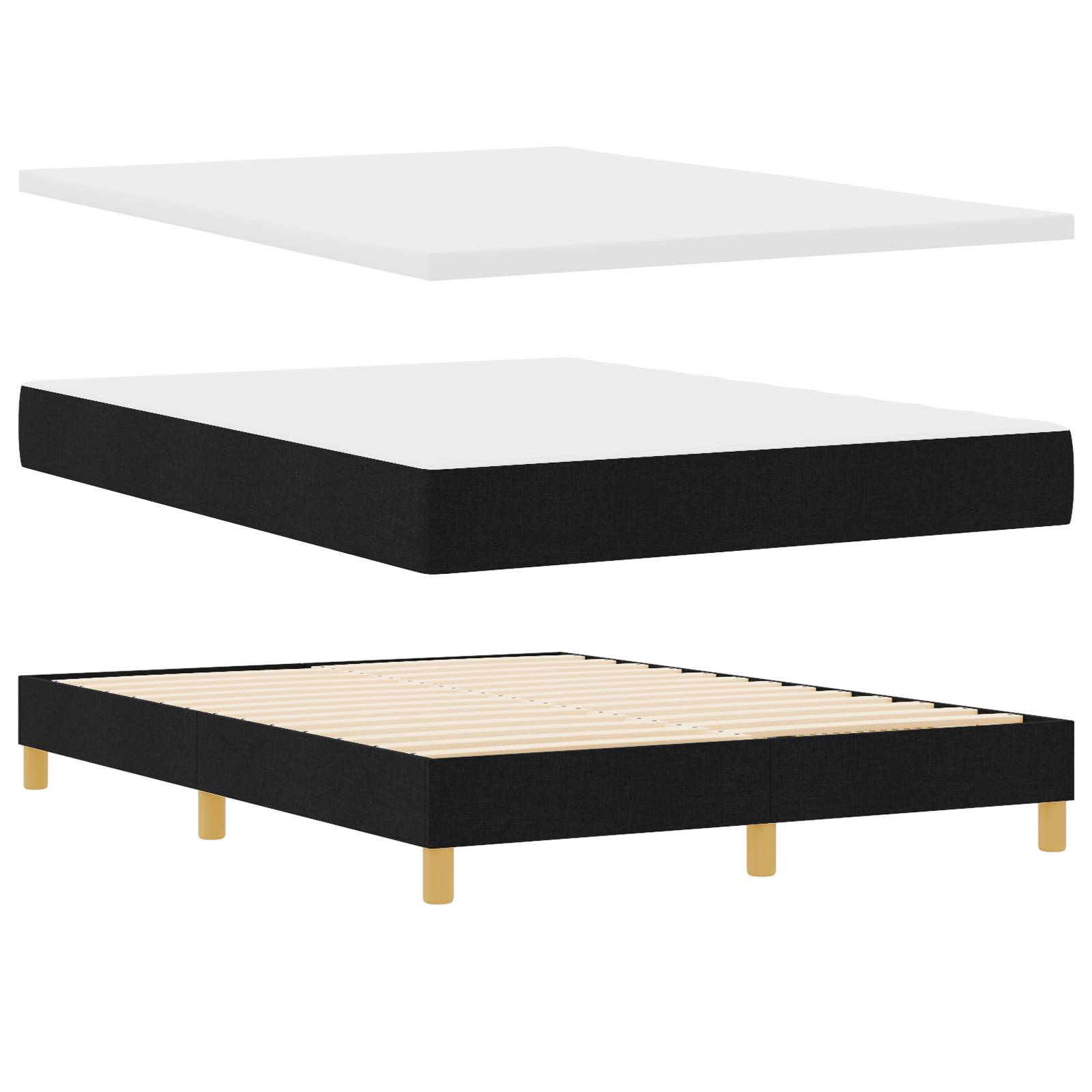 vidaXL Boxspringbett mit Matratze Schwarz 140x200 cm Stoff
