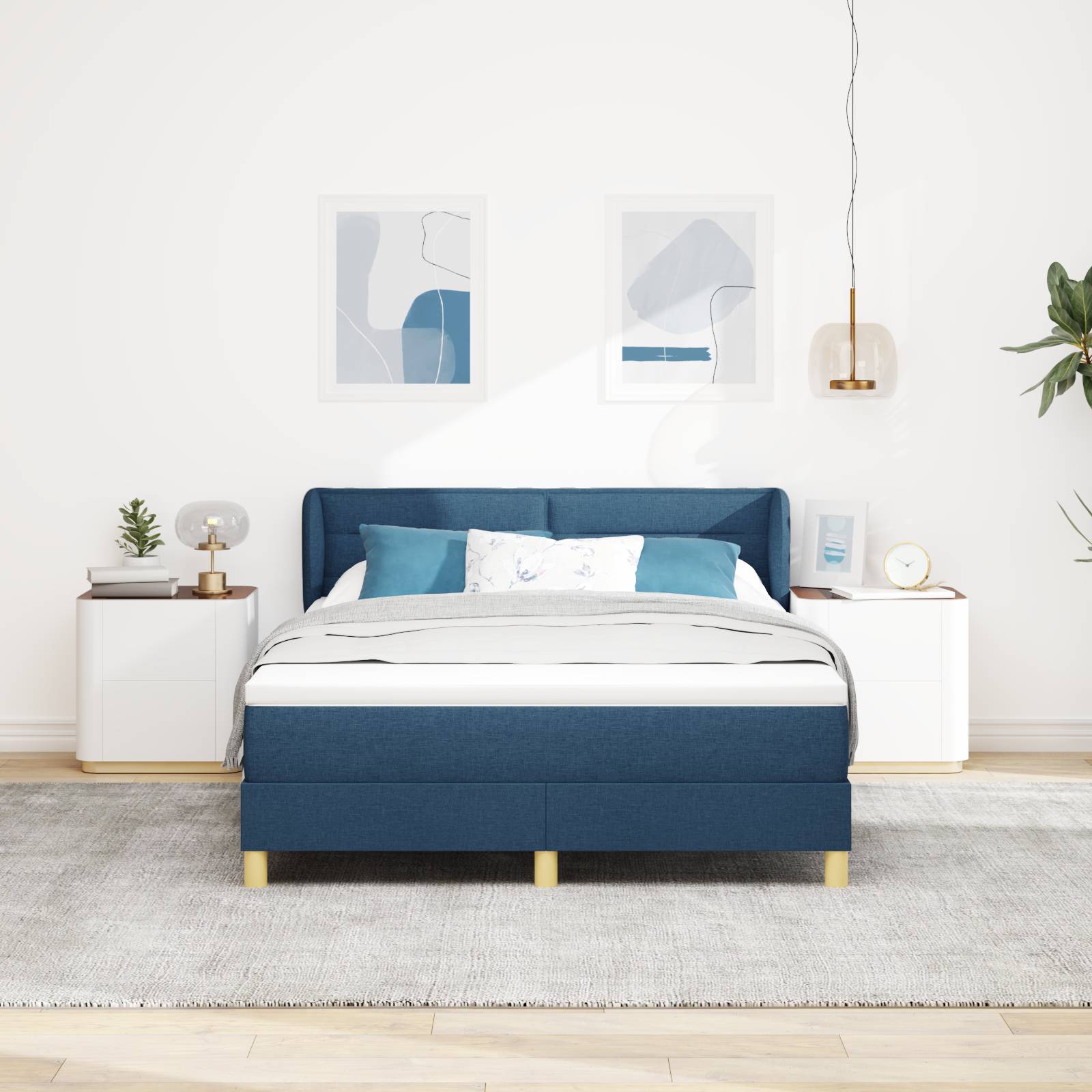 vidaXL Boxspringbett mit Matratze Blau 140x200 cm Stoff