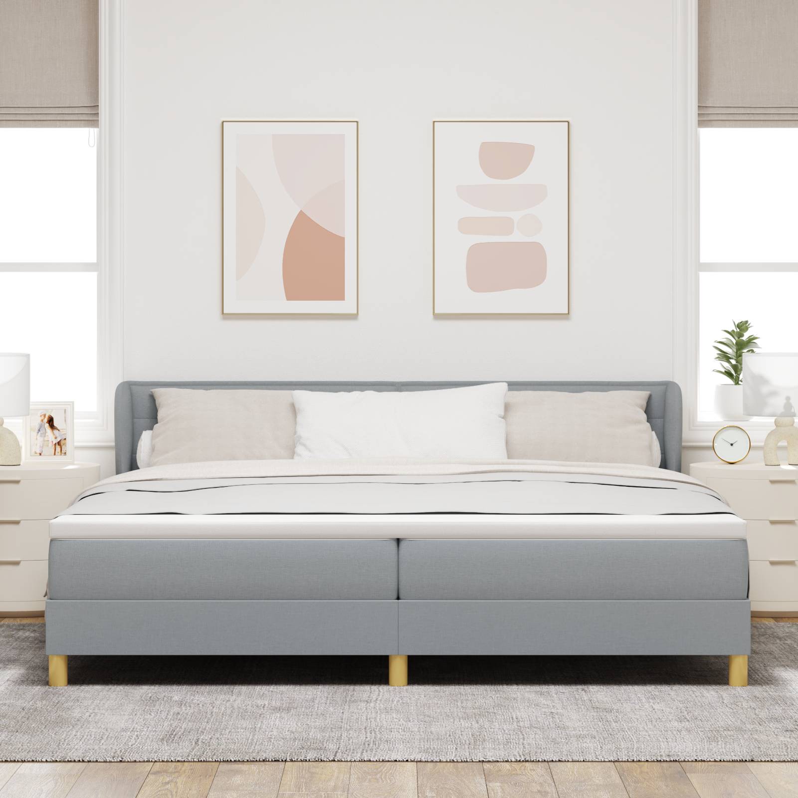 vidaXL Boxspringbett mit Matratze Hellgrau 200x200 cm Stoff