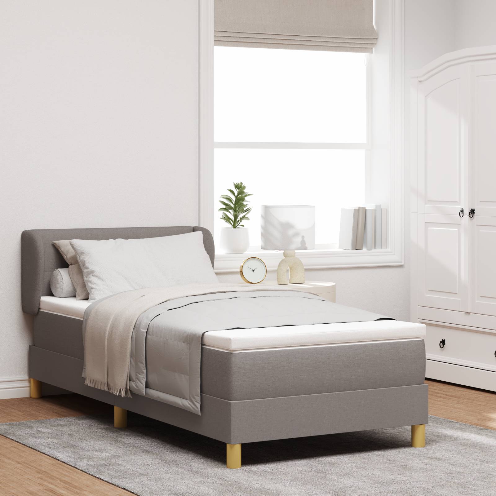 vidaXL Boxspringbett mit Matratze Taupe 90x190 cm Stoff
