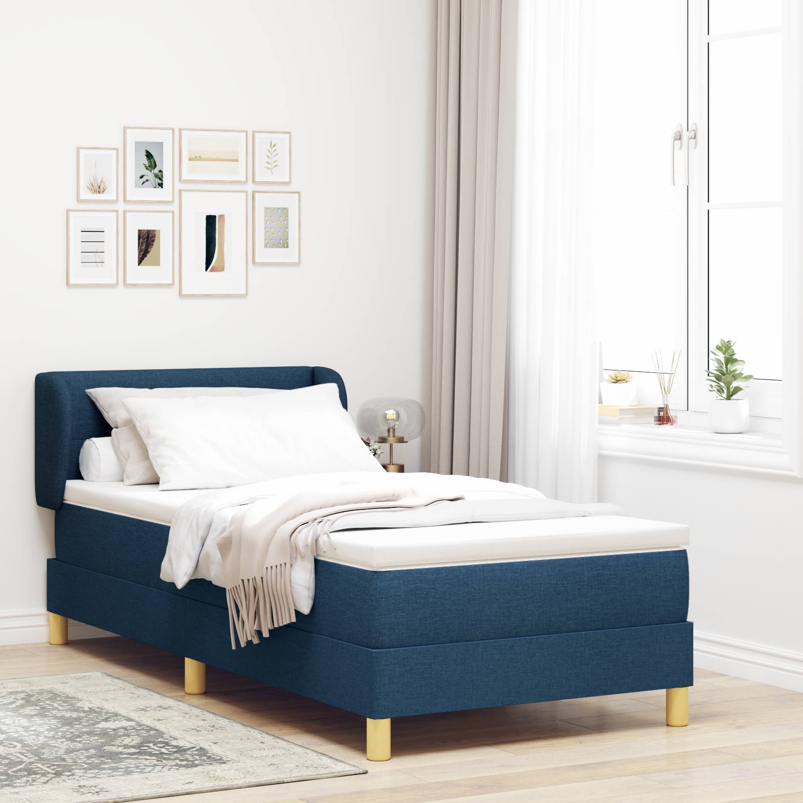 vidaXL Boxspringbett mit Matratze Blau 90x200 cm Stoff