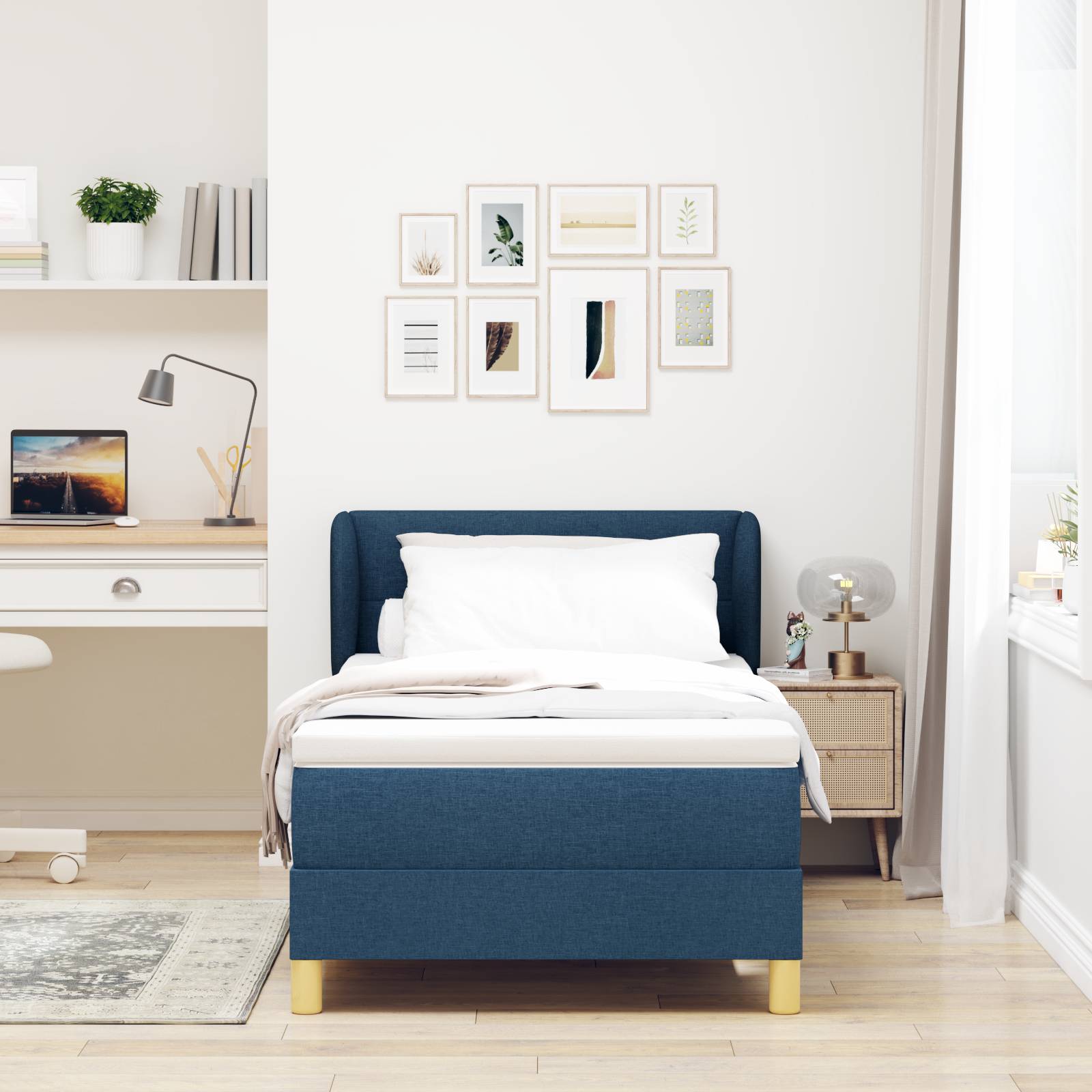 vidaXL Boxspringbett mit Matratze Blau 90x200 cm Stoff