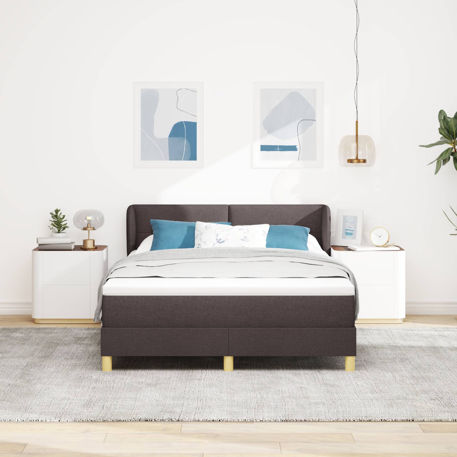 vidaXL Boxspringbett mit Matratze Dunkelbraun 160x200 cm Stoff