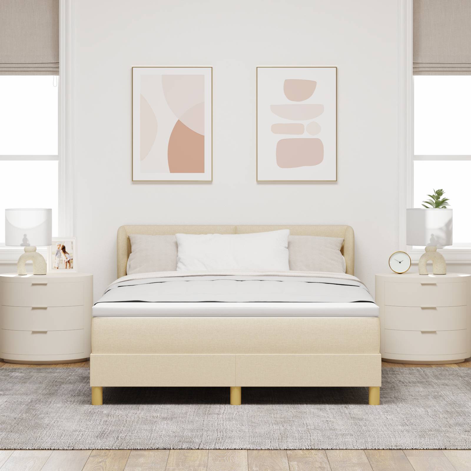 vidaXL Boxspringbett mit Matratze Creme 140x200 cm Stoff