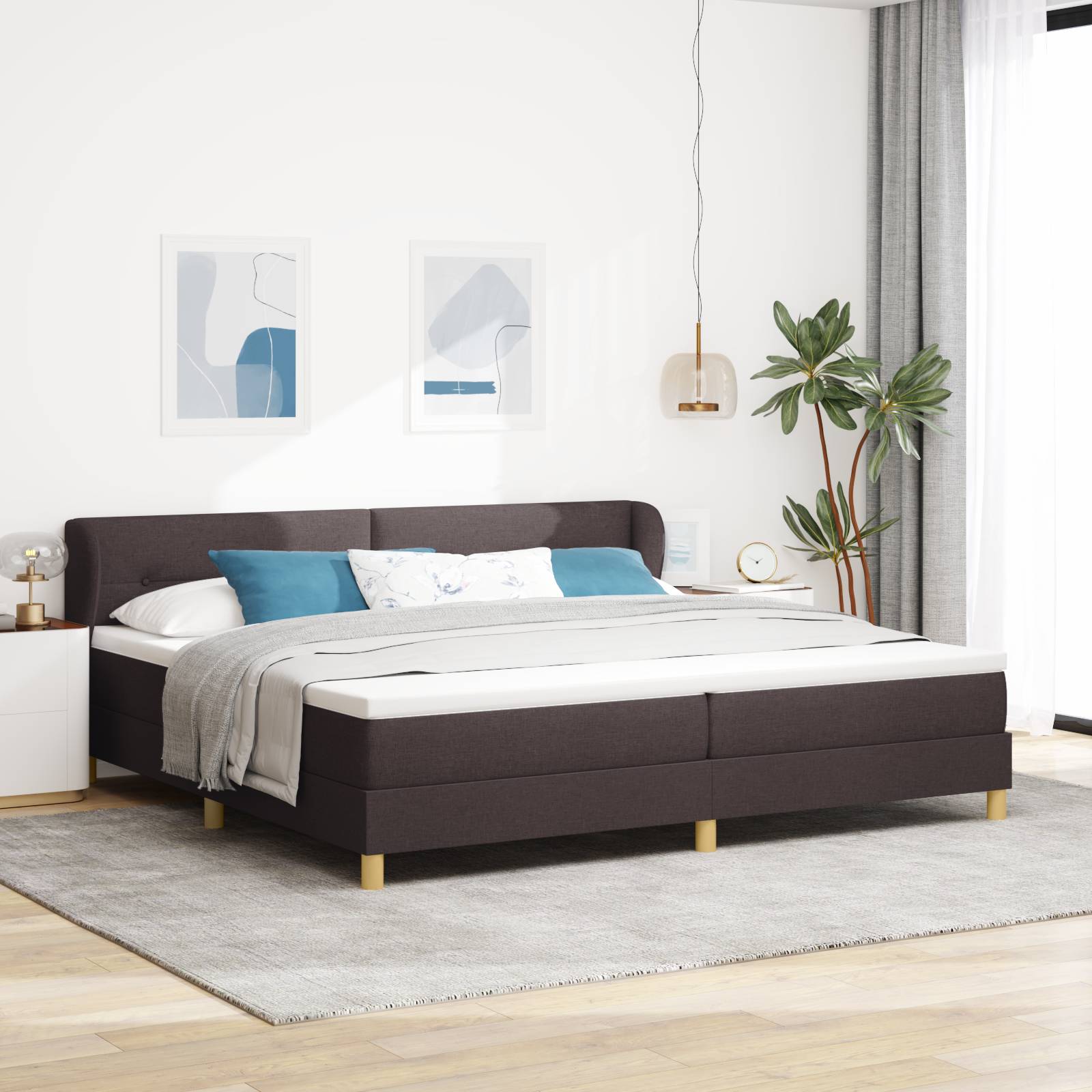 vidaXL Boxspringbett mit Matratze Dunkelbraun 200x200 cm Stoff